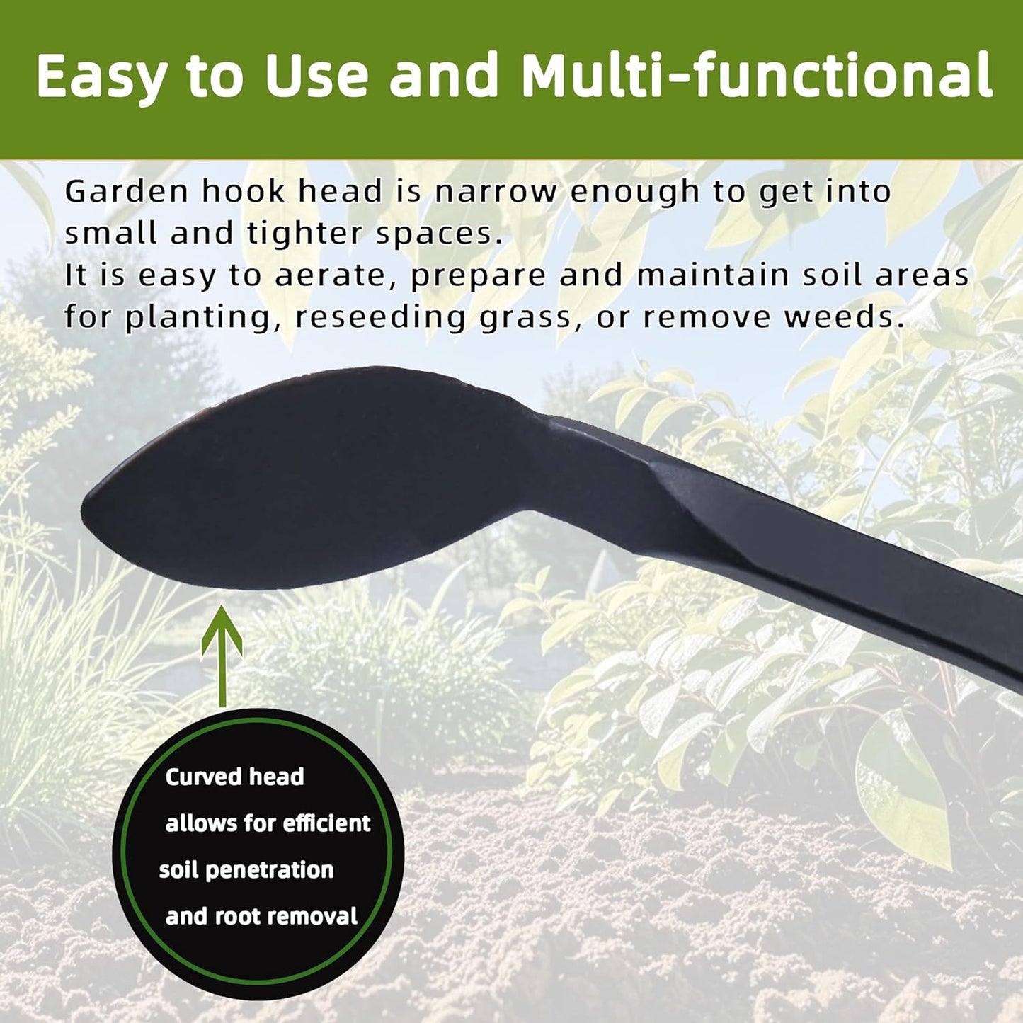 Weed Puller, Long Handle Crack Weeder Tool Hand Cultivator with Soft Foam Grip, Durable Curved Head Hook Weed Remover Tool Ideal for Weeding Digging Edging Planting Cultivating Scraping