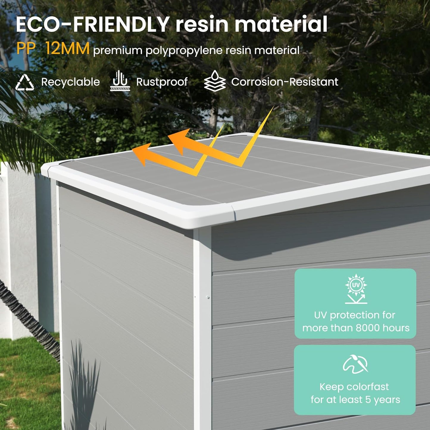 UDPATIO Outdoor Storage Shed 5x3 FT, Plastic Garden Shed for Bike, Garbage Can, Tool, Outside Sheds & Outdoor Resin Shed with Lockable Door for Backyard, Patio, Lawn, Grey & White