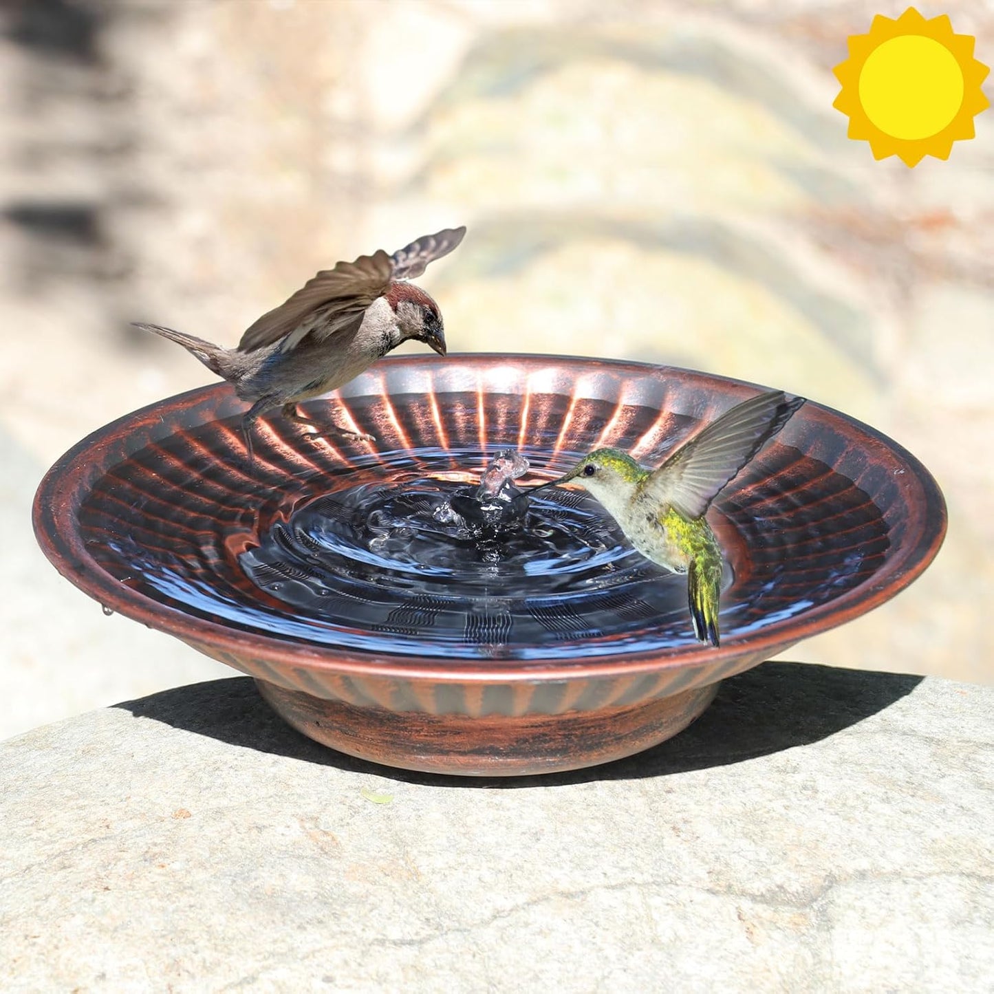12.3" Solar Fountain Bird Bath for Outside, Metal Solar Bird Bath Fountains, Bird Bath Bubbler for Garden Patio Decor (Copper)