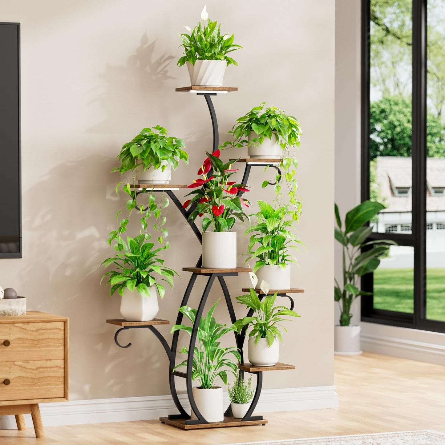 Plant Stand Indoor with Grow Lights - 58" Tall Plant Shelf Indoor, 8 Tiered Corner Lighted Plant Shelves for Indoor Multiple Plants, Metal Flower Stands Display Rack for House, Patio, Black