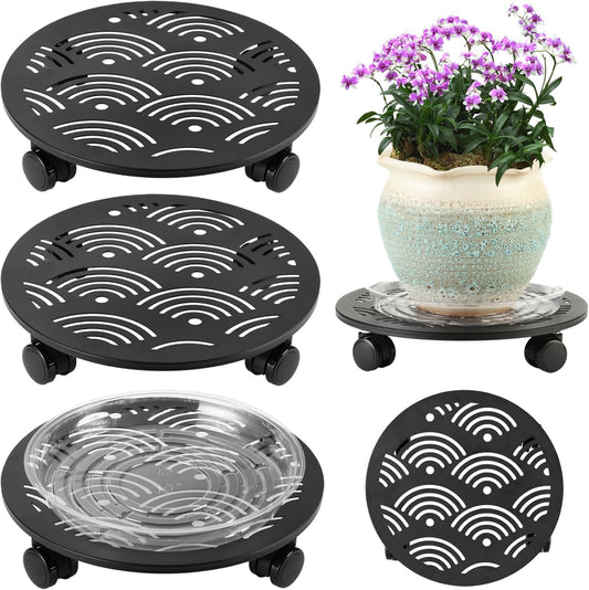 3 Packs 12" Large Metal Plant Caddy with Wheels Heavy-duty Plant Dolly Pot Mover Rollers Rolling Plant Stands Indoor Outdoor Wheeled Plant Holder Coaster Trolley, Black