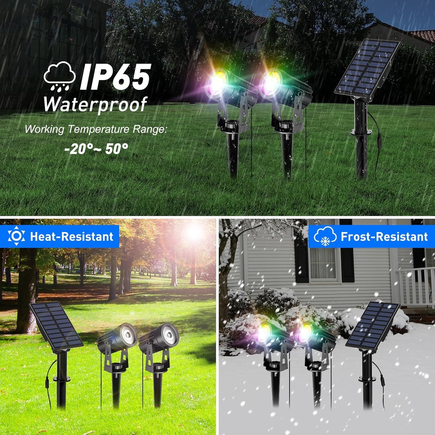 T-SUN Solar Spotlights, 2-in-1 RGB Solar Landscape Spotlights Outdoor Waterproof, Auto ON/Off Dual Head LED Lights for Garden, Yard, Halloween, Christmas Decor(RGB)