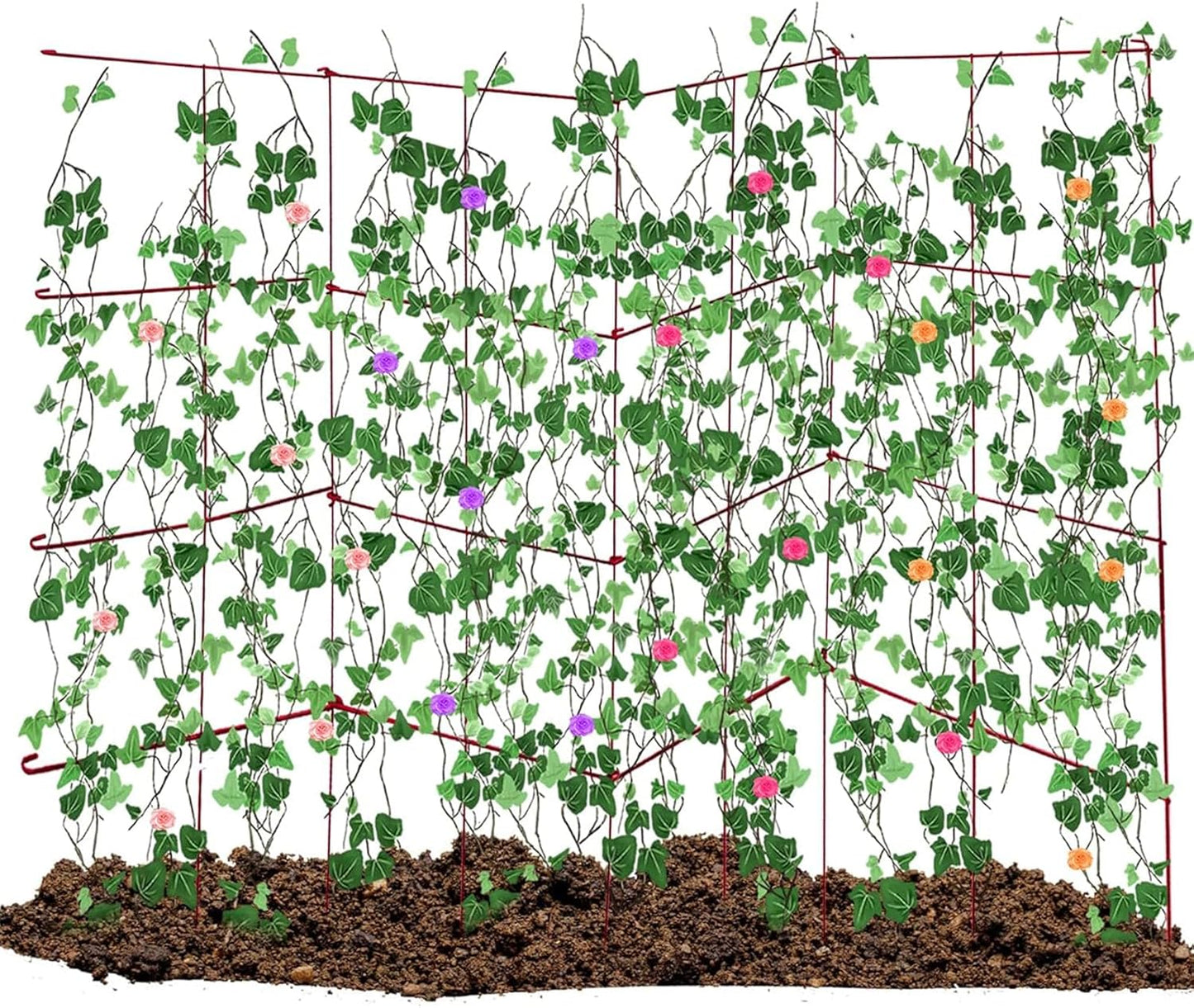 DoCred 4 Pack Tomato Cage, Folding Tomato Cage Heavy Duty Metal Square Tomato Cages Coated Steel Garden Plant Support Stake Tower for Climbing Vegetables, Plants, Flowers, Steel Red
