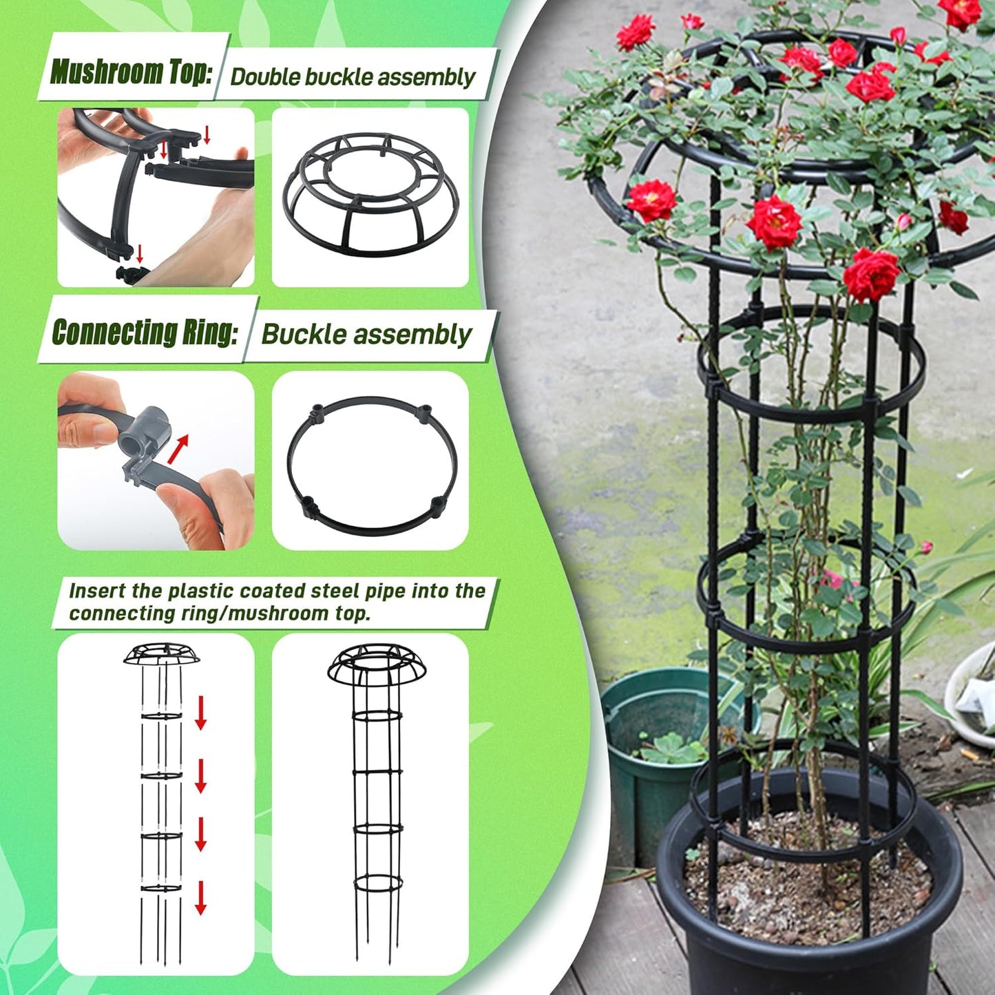 Garden Trellis for Climbing Plants, 2 Pack 65 Inch Mushroom Top Trellis for Climbing Plants, Plant Trellis Support for Potted Plants Climbing Vine Rose Clematis Vegetable Outdoor Indoor