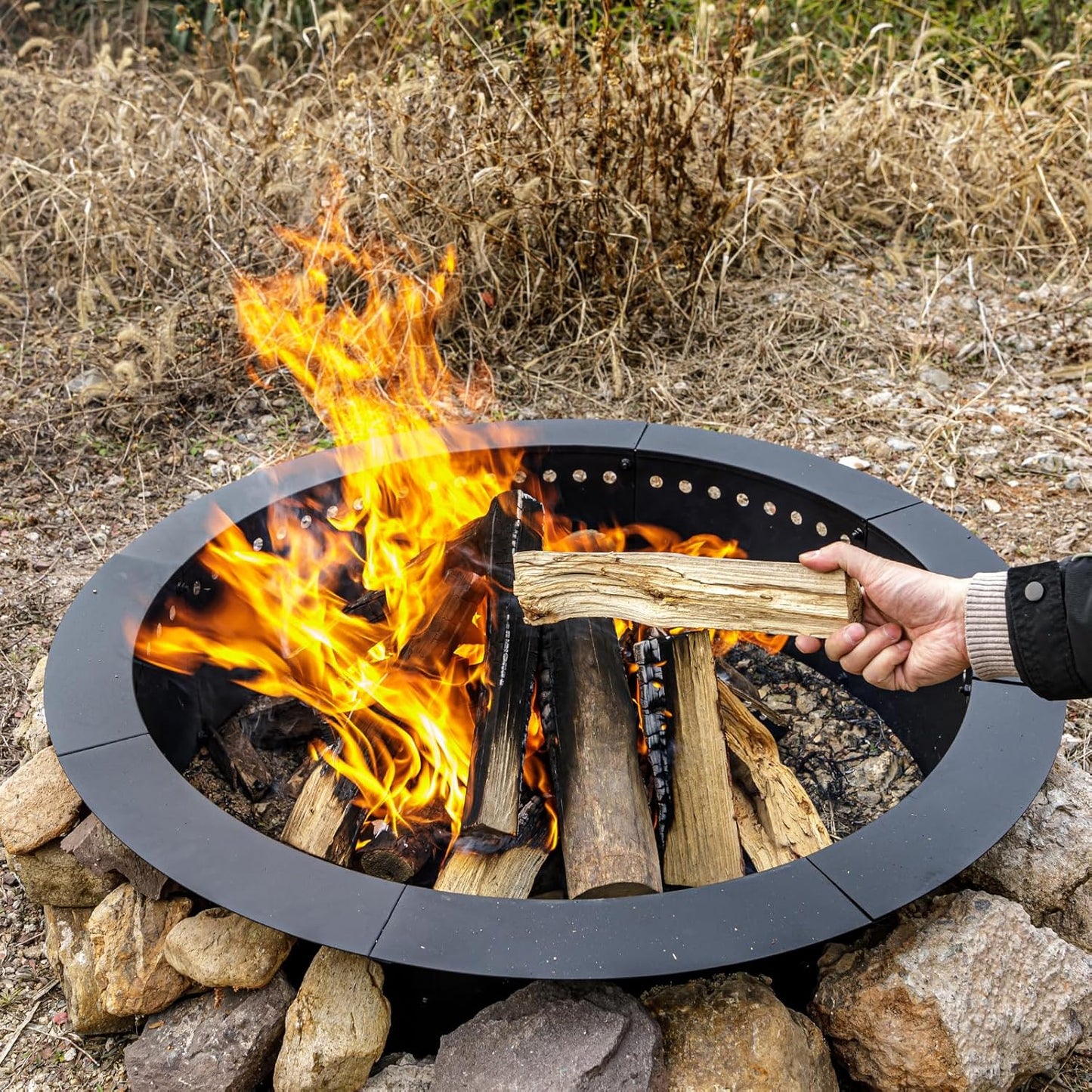 42 inch Fire Ring, Large Round Firepit Insert,Fire Pit Ring for Camping, Wood Burning Fire Pit for Yard,Garden,Outdoor Fireplace, DIY Fire Rings for Outside
