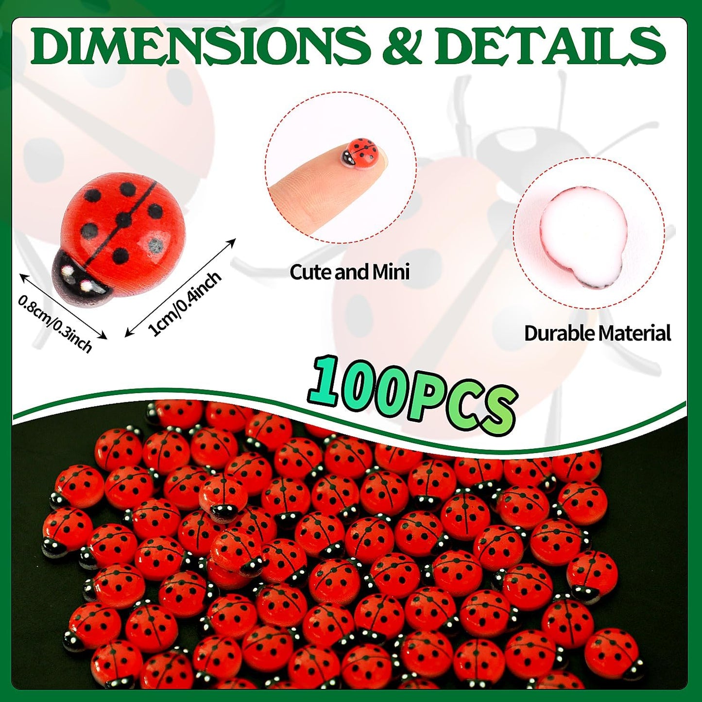 KIMOBER 100PCS Mini Luminous Ladybug Miniature Figurines,Glow in Dark Resin Animals Ladybug Figures for Fairy Garden Micro Landscape Decor Cake Topperr
