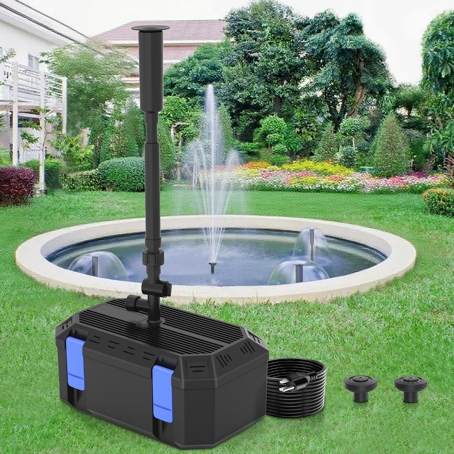 All-in-One Pond Filters for Outdoor Ponds 500-750 Gal, 850GPH Koi Pond Pump with 3 Spray Patterns, Pond Fountain Kit for Water Feature, Garden, Bird Baths, Upgradeable for LED and U - V Lamp