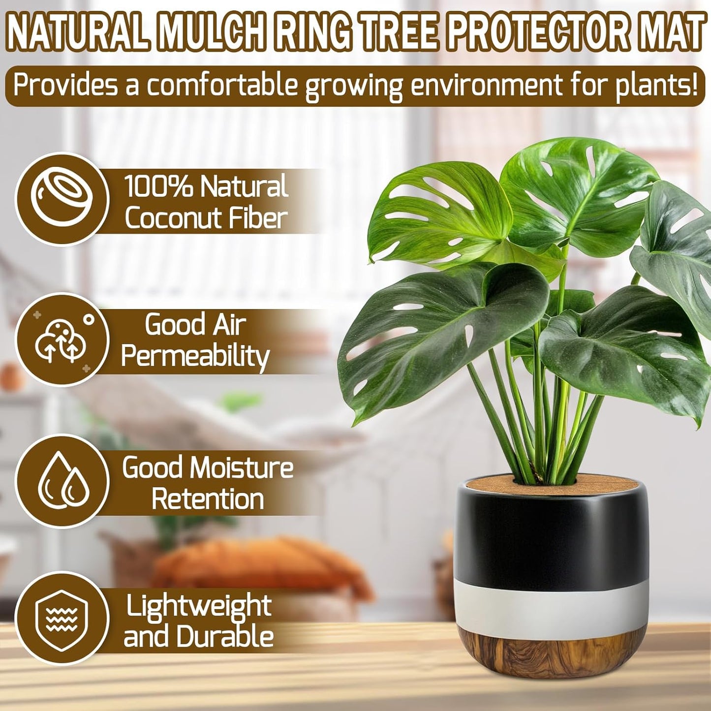 ZeeDix 20 Pack 12 Inch Coconut Fiber Mulch Ring, 100% Natural Coco Coir Tree Ring Mulch Mat Plant Protector Mat, Coconut Coir Discs Plant Pot Soil Cover for Indoor Outdoor Plants, Garden Decoration