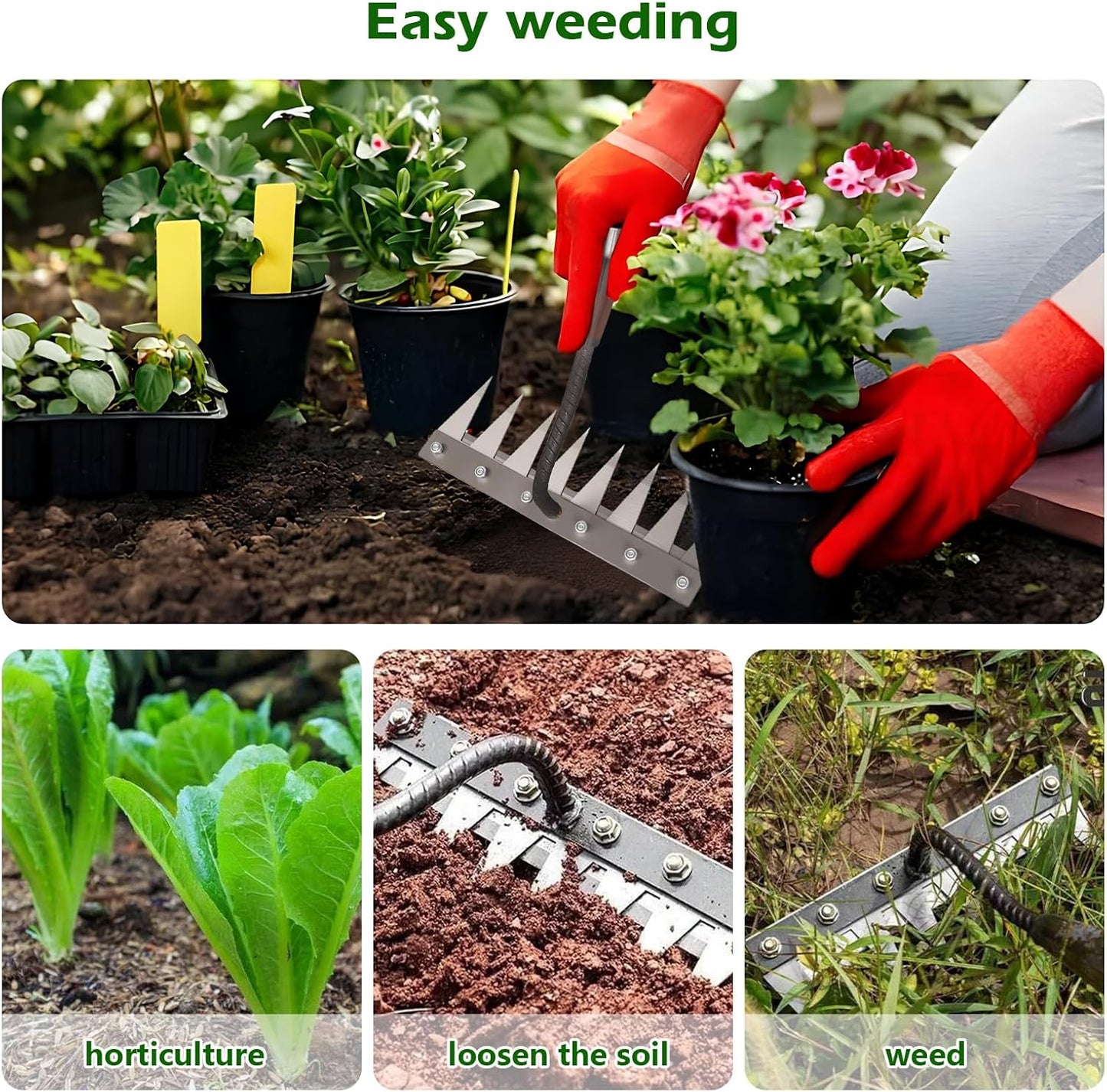 Iron Weeding Rake 2.0, New 5/6/7/8 Garden Weeder Rakes, Heavy Duty Yard Rake Hand Weeder Puller Tool for Efficient Weed Removal, Soil Cultivation, and Lawn Care, Without Stick (7 Teeth)