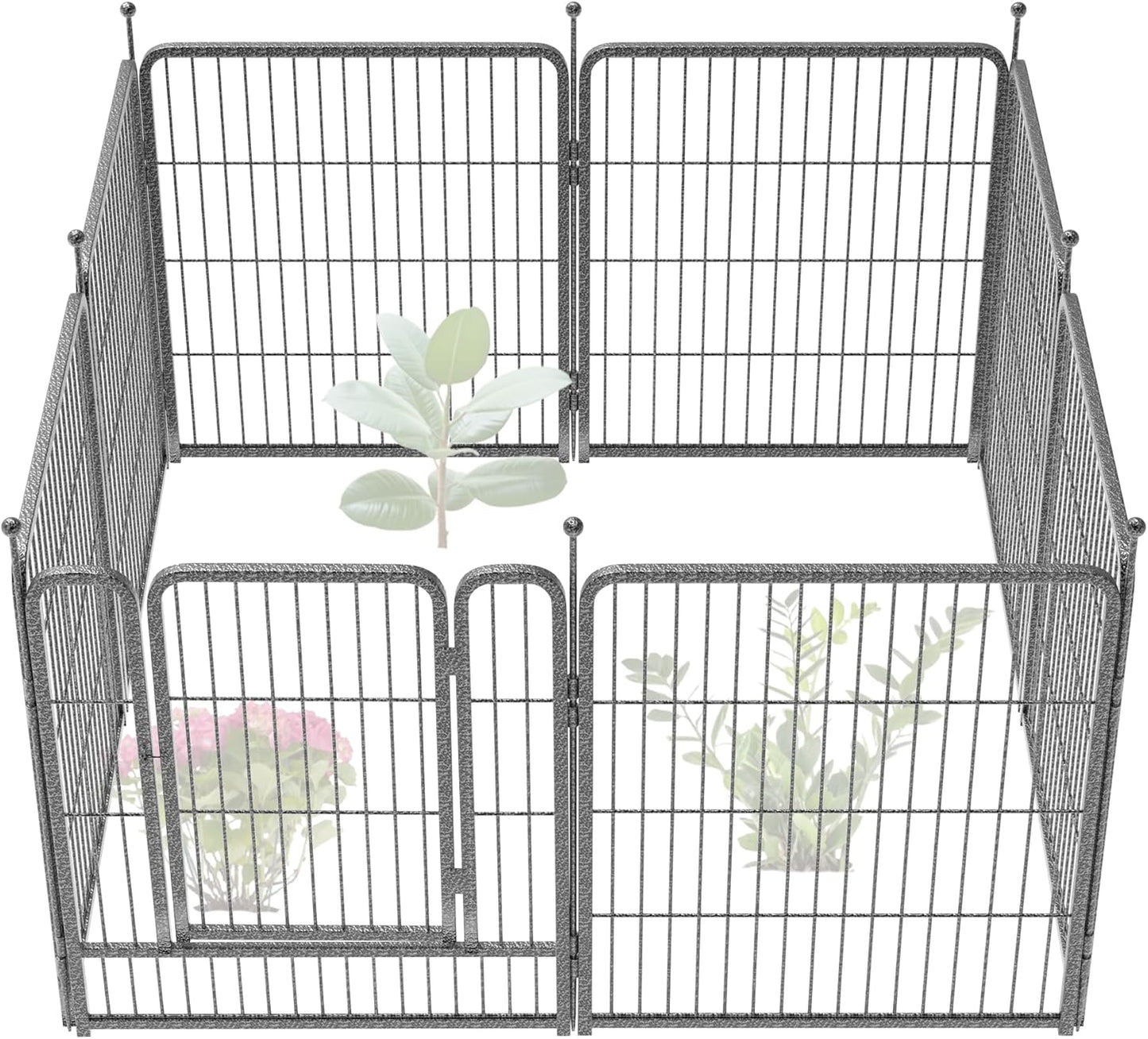 FXW Garden Fence Outdoor for The Yard – 32in(H) x 18.2ft(L) Heavy Duty Metal Animal Barrier for Dog and Rabbit, Decorative Dog Fence, 8 Panels, Silver