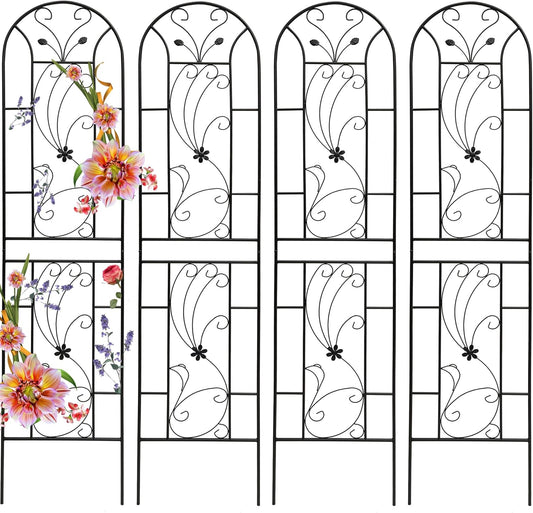 Garden Trellises, 4 Pack Black Metal Coated Rustproof Trellis for Climbing Plants Outdoor, Roses, Vines, Flowers, and Vegetables-86.7" x 19.7"