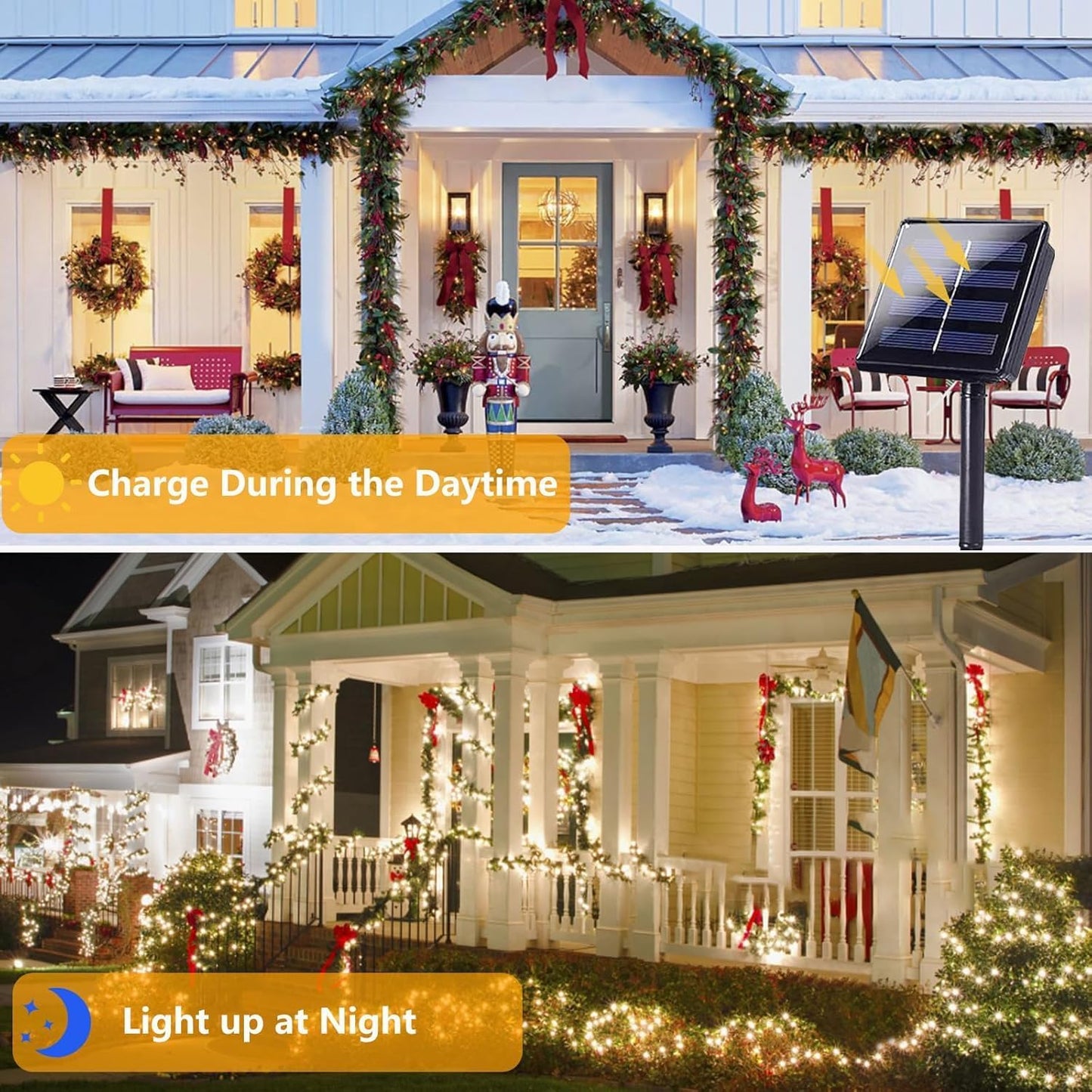 2 Pack 90FT Solar Christmas Lights, Super Bright 160 LED Solar Lights String with 8 Lighting Modes, Outdoor Waterproof Green Wire Solar Twinkle Light for Xmas Garden Decorations (Warm White)