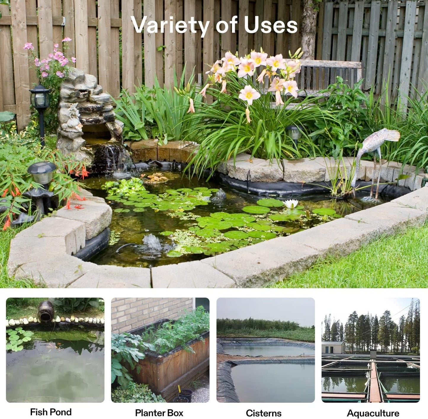 VIVOSUN 7 x 10 Feet Pond Liner, 14.5 Mil Durable LLDPE Pond Liners for Koi Ponds, Aquaculture and Water Gardens, Black