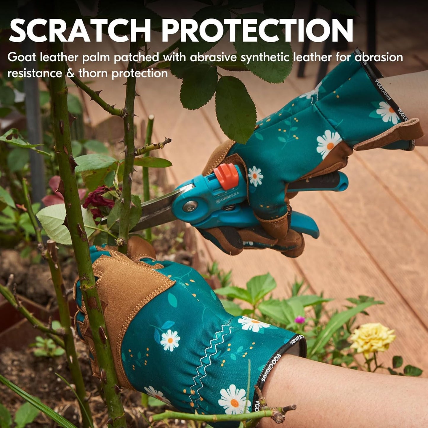 Vgo... 1Pair Gardening Gloves for Women, Goatskin leather Thorn Proof Working Gloves for Weeding, Digging, Raking, Pruning and Planting,Touchscreen(L,Dark Green,GA7471)