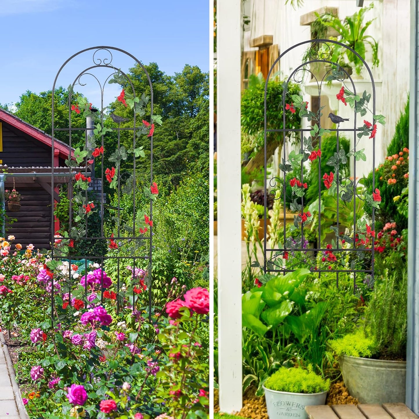 2 Pack 70.8" H x 19.7" W Metal Garden Trellis with Black Coating, Wire Lattice Grid Panel for Climbing Plants Outdoor Roses Vine Cucumbers Vegetables Flower Support