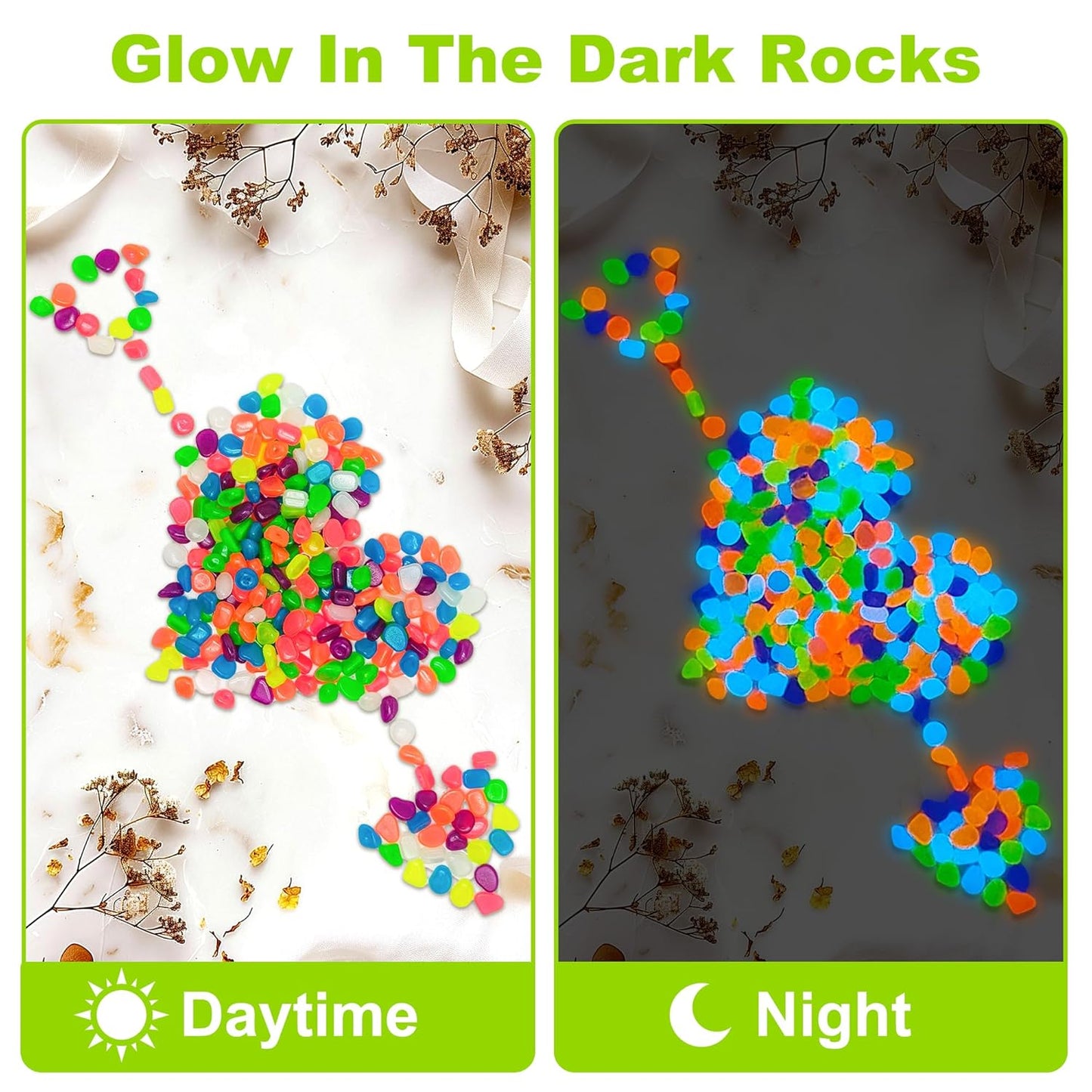 3000pc Glow Pebbles for Outdoor Garden Glow in The Dark Rocks Outdoor Glowing Rocks Glow in The Dark Stones Glow Pebbles for Garden Luminous Stones Glowing Stones for Driveway Walkway,Color