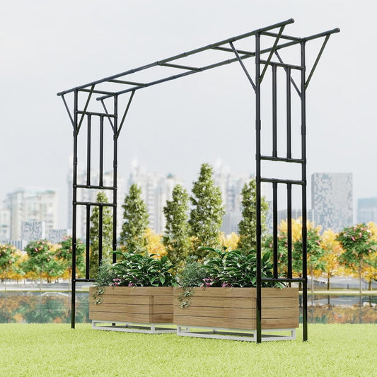 Flat Top Garden Arch Trellis 11FT x 9FT, Extra Large Garden Trellis for Climbing Plants Outdoor, 141.7in x 108in PE-Coated Metal Arbor Archway Trellis for Roses,Wisteria,Wedding,Patio Decoration Black