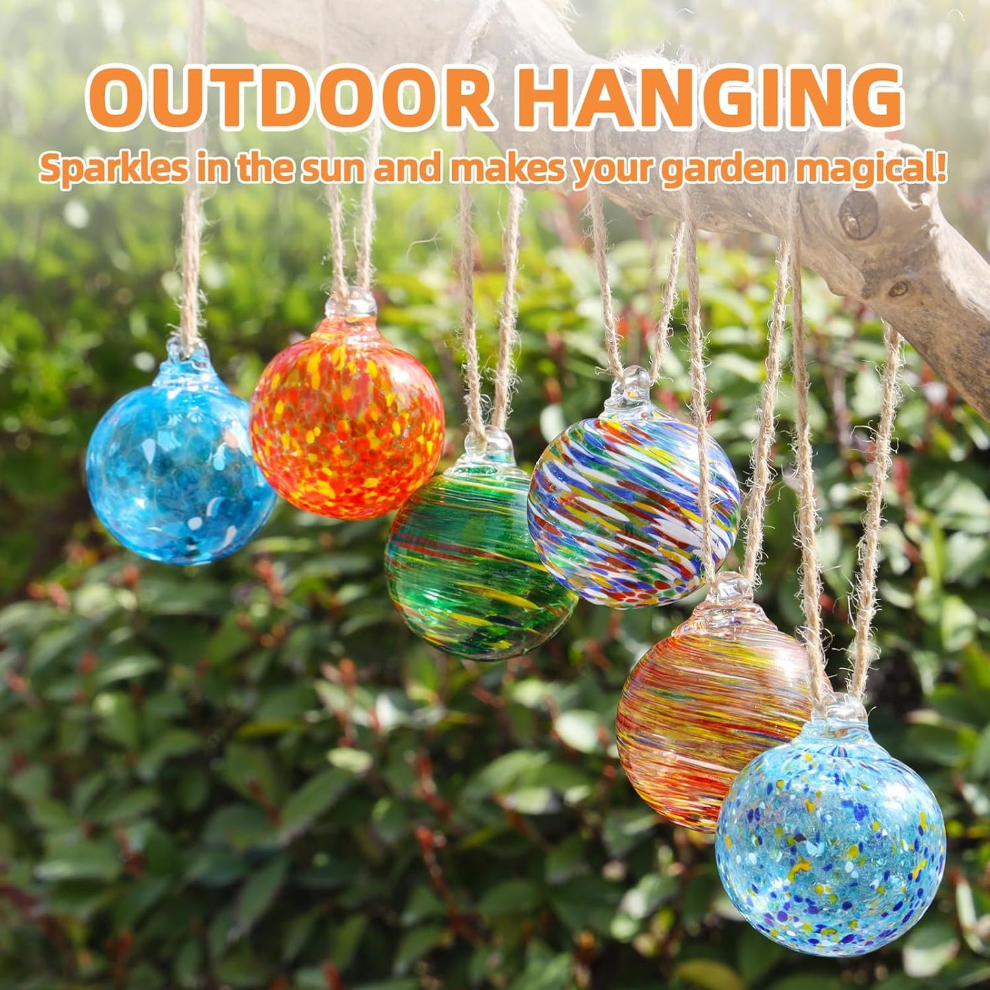 VOREEN 6pcs Hand-Blown Glass Ornaments Balls Glass Christmas Ball Hanging Gazing Ball Friendship Ball Witches Balls for Outdoor Garden Patio Window Home Décor, Gift for Mom Wife Friend, Multicolor