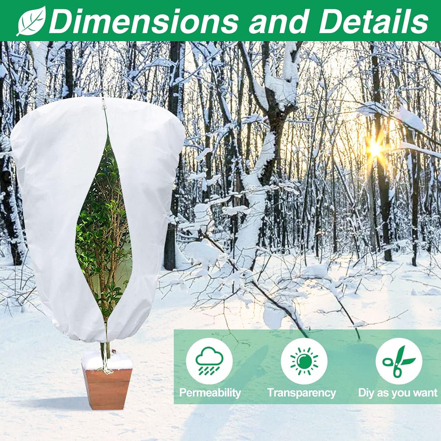 2 Pcs Plant Covers Freeze Protection, Frost Cloth Plant Freeze Protection, Frost Covers for Outdoor Plants with Drawstring and Zipper, 2.5 oz/yd² 5.9 X 3.9 Ft, for Protect Trees Shrubs from Cold Frost