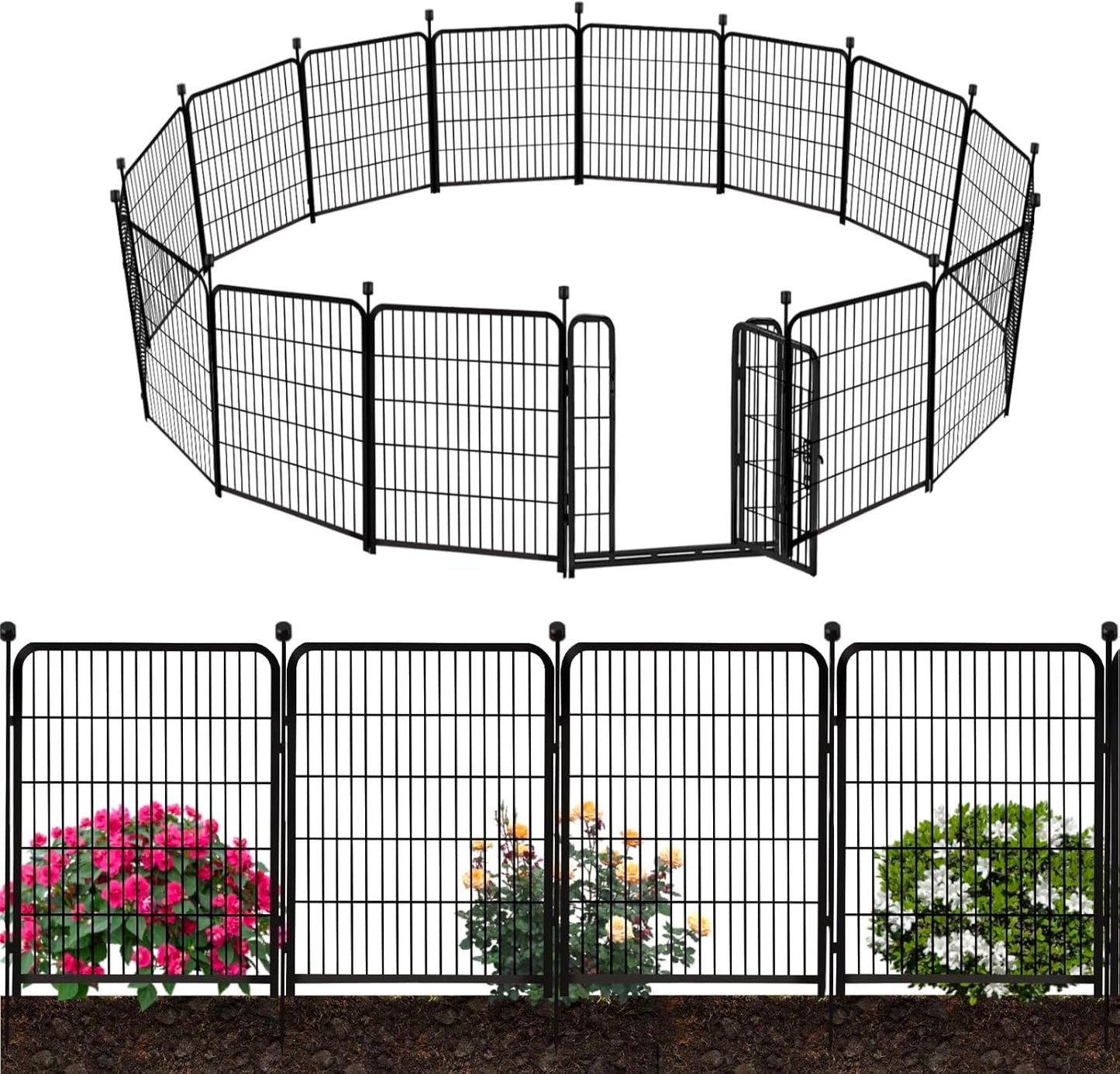 ADAVIN Tall Garden Fence Wide Door Low Threshold, 54 inch High 10 Panels Total 22.1 Ft(L), Black Heavy Duty Metal Dog Fencing for Yard or Camping,Suitable for Indoor Pet Fence or Outdoor Dog Fencing