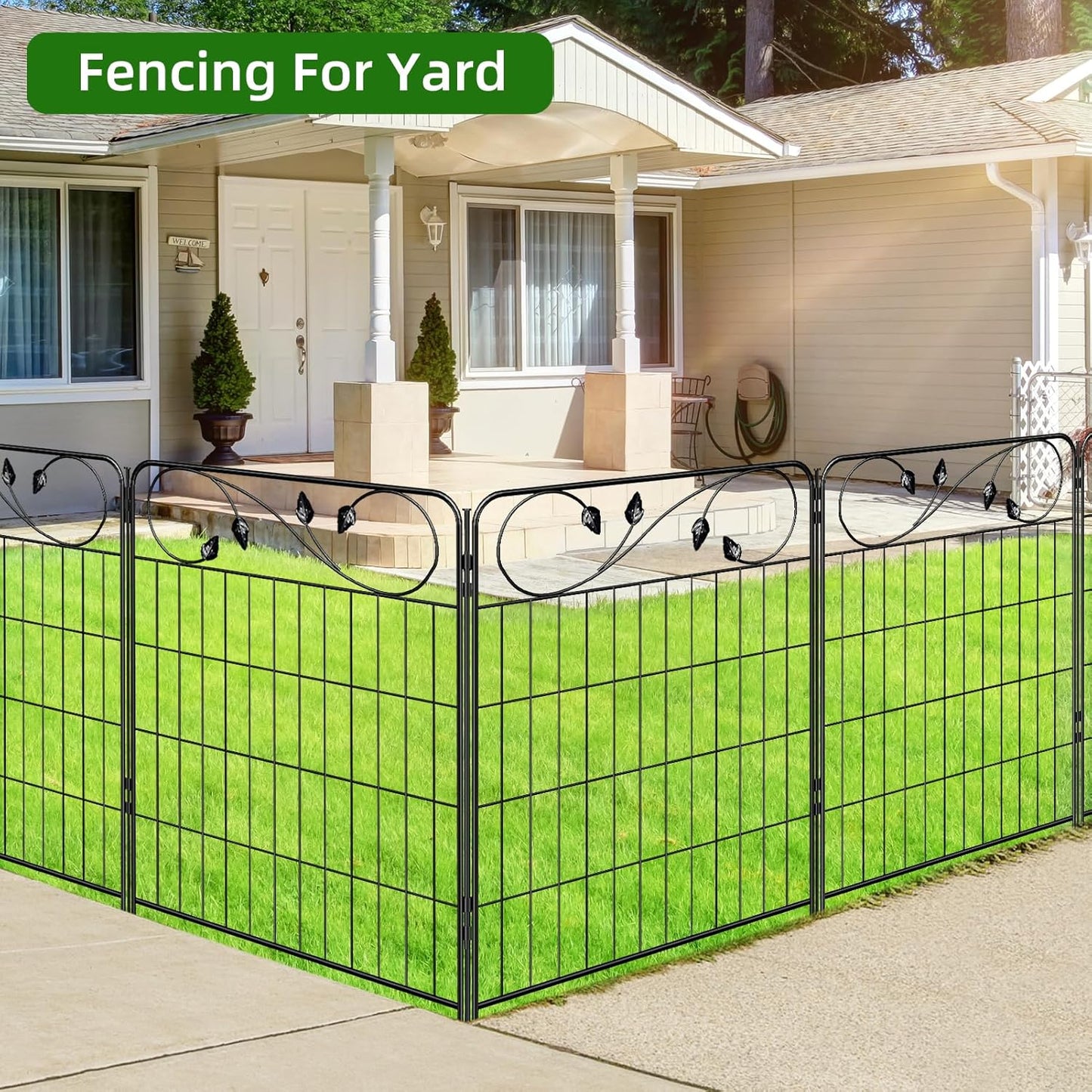 Decorative Outdoor Garden Fence 30in(H) X12ft(L) 6 Panels+7 Stakes Leaf Black Metal Garden Fencing for Landscape Lawn Patio, Temporary Animal Barrier Fences for Dogs