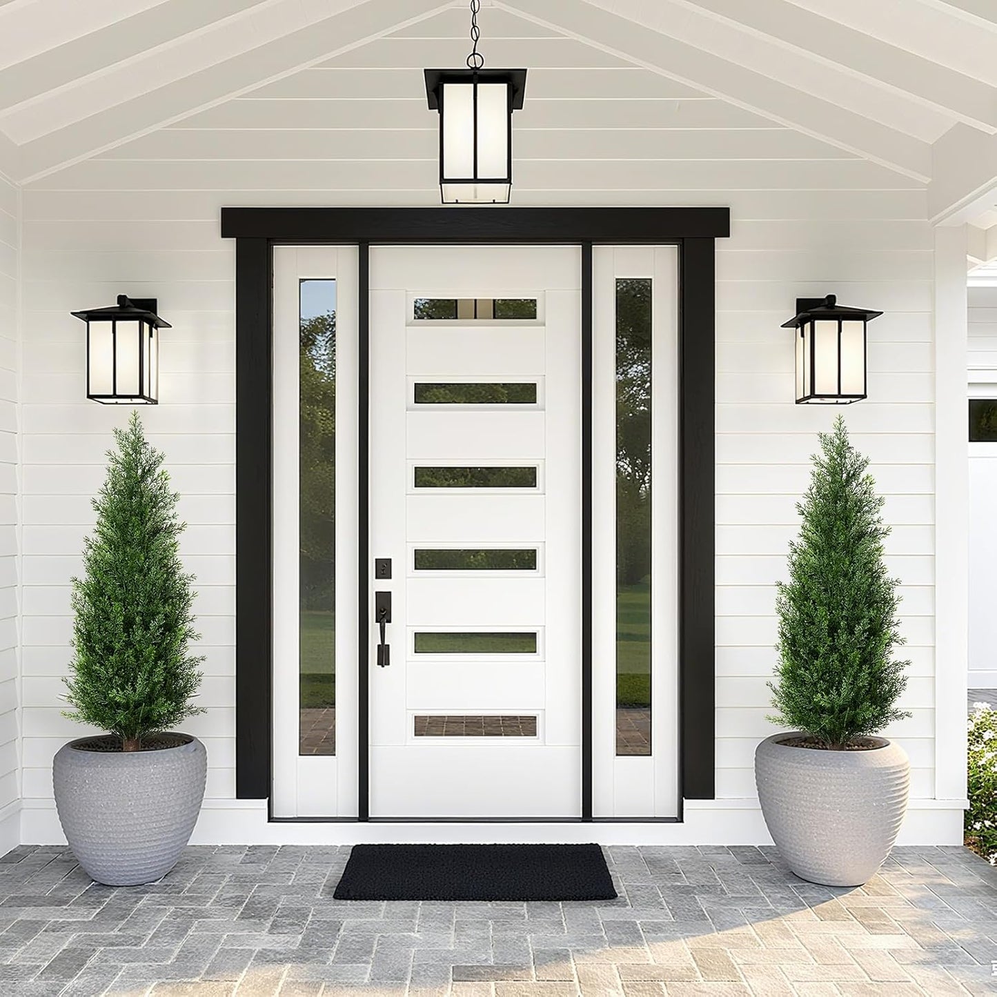 3FT Artificial Cedar Topiary Trees with Ground Spike, Set of 2 UV Resistant Fake Evergreen Bushes Shrubs Trees Artificial Plants Realistic Faux Cypress Plants for Indoor Outdoor Front Porch Garden