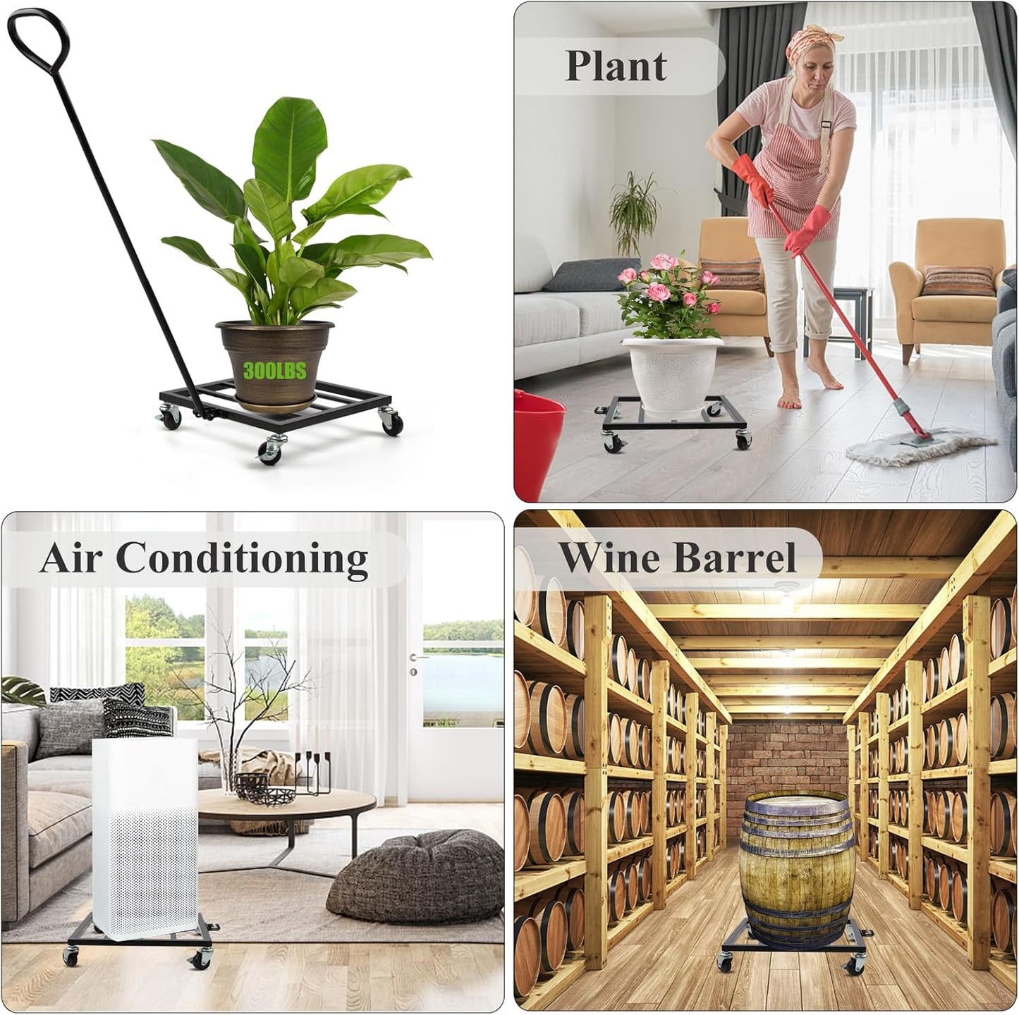 14 Inch Plant Dolly with Wheels - Heavy Duty Steel Caddy for Indoor & Outdoor Pots, 360° Rotating Rollers, Detachable Handle, High Capacity for Easy Mobility & Stability