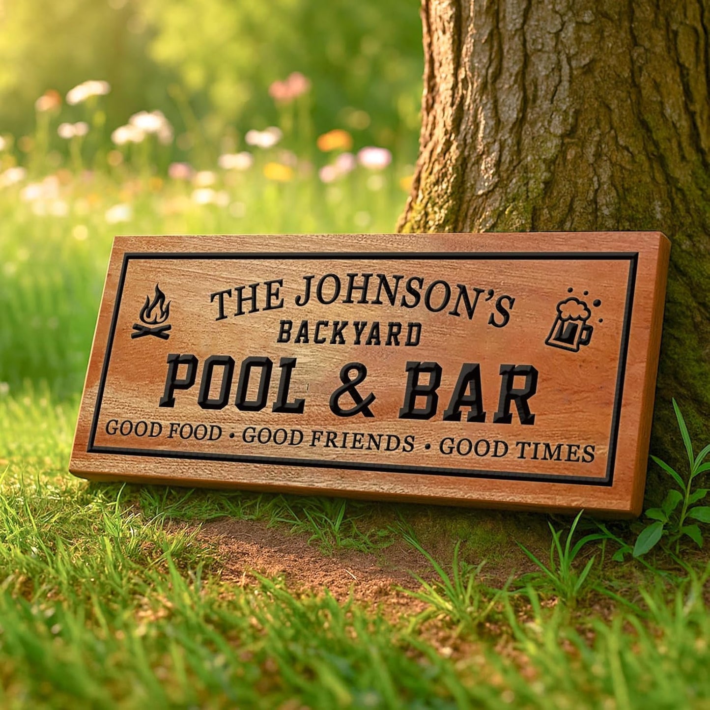 Custom Wood Bar Sign Personalized Backyard Pool and Bar Decor Carved Family Name Wooden Sign Outdoor Wall Art Housewarming Gift Patio Sign
