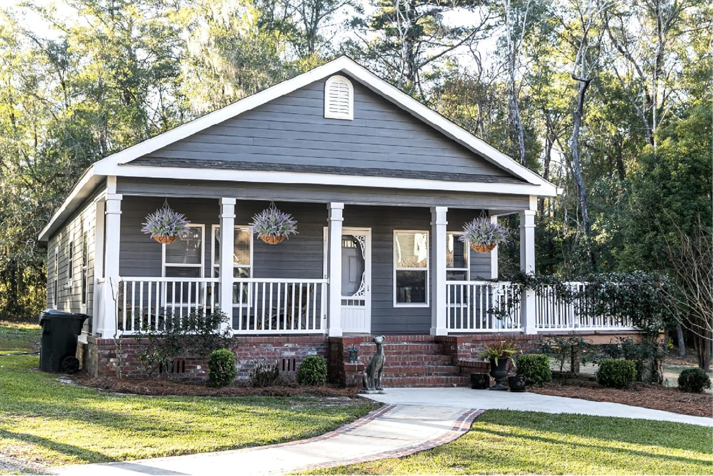 Ivydale Artificial Faux Outdoor Hanging Flowers Plants Basket for Porch Spring Decoration, 12 Bundlies Fake UV Resistant Lavender with Coconut Lining Baskets for Home Patio Balcony Yard