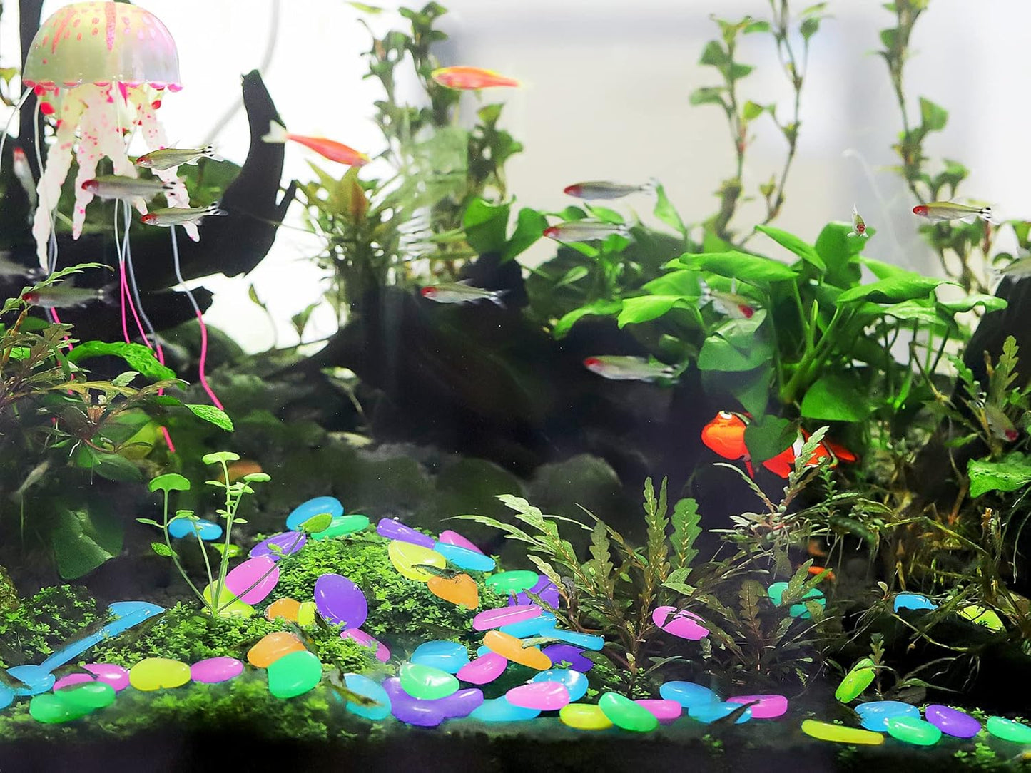 150 PCS Luminous Stones – Mixed Color Glow Rocks Decorations DIY Decorative Pebbles for Aquarium Fish Tank Sidewalk Garden Path Patio Terrace Lawn Yard Ornaments Colorful Cobbles Decor FD05MX150