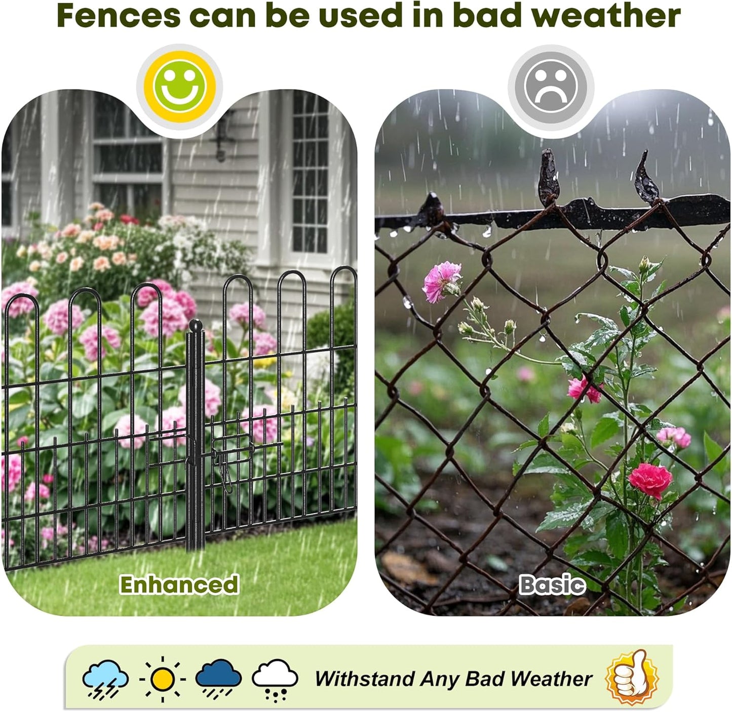 10 Panels Garden Fence with Latch Gate, 24.01in (H) X 20ft(L) Animal Barrier Fence with 1in Gaps for Rabits, Dog Fencing Outdoor for Yard, Flower Beds, Patios, Vegetable Patches