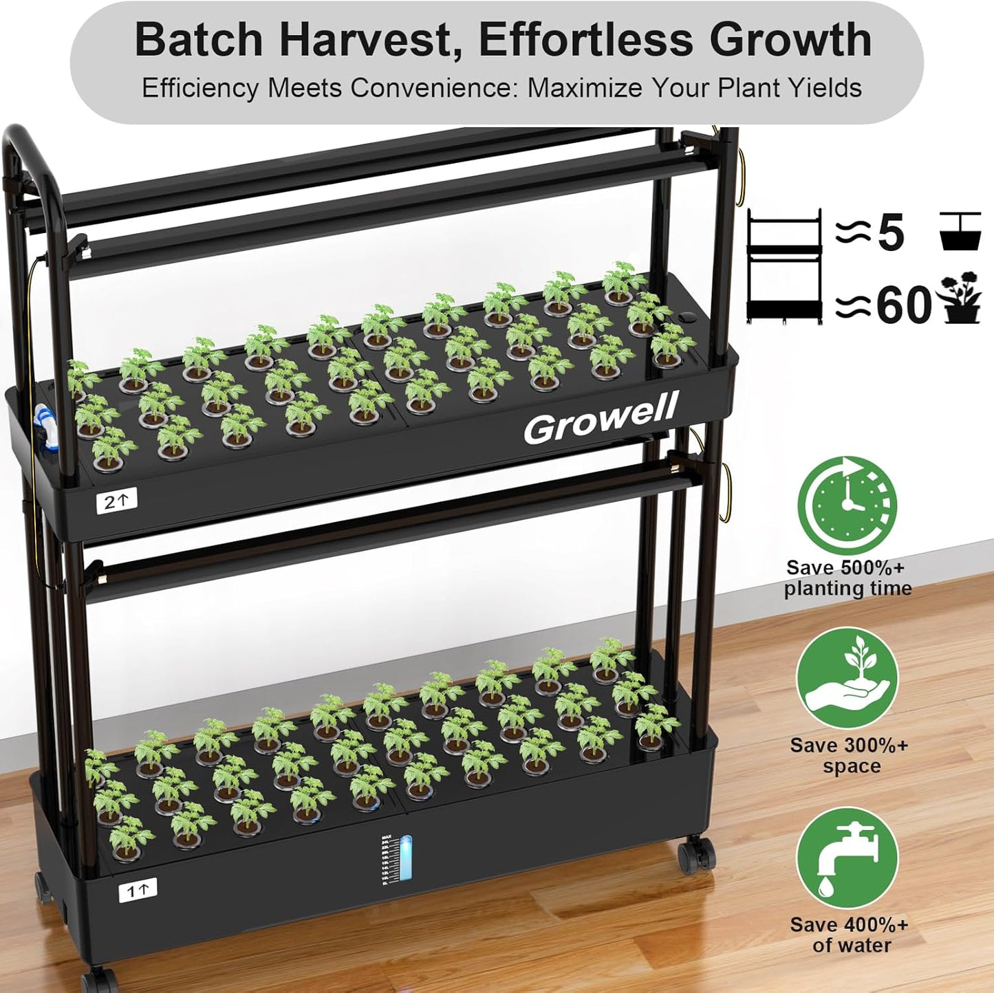 Growell Hydroponics Growing System Kit, 60 Pods Vertical Indoor Garden with LED Grow Light, Auto Circulating Water System & WiFi Smart Plug, Indoor Gardening System for Vegetable Fruit Herb