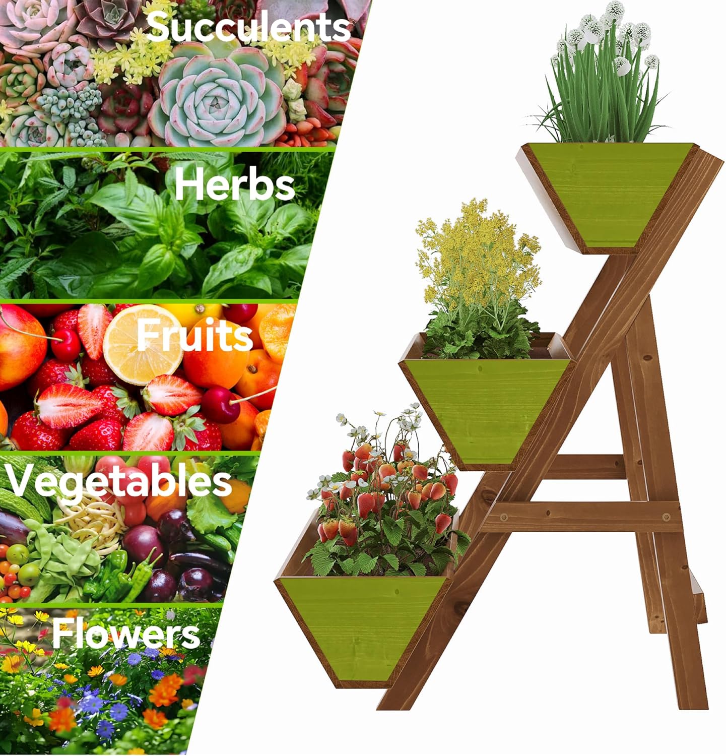 3-Tiers Wooden Raised Garden Bed Tiered Planter Box Vertical Garden Planter Wood Plant Stand for Patio, Balcony, Freestanding. (Brown S)