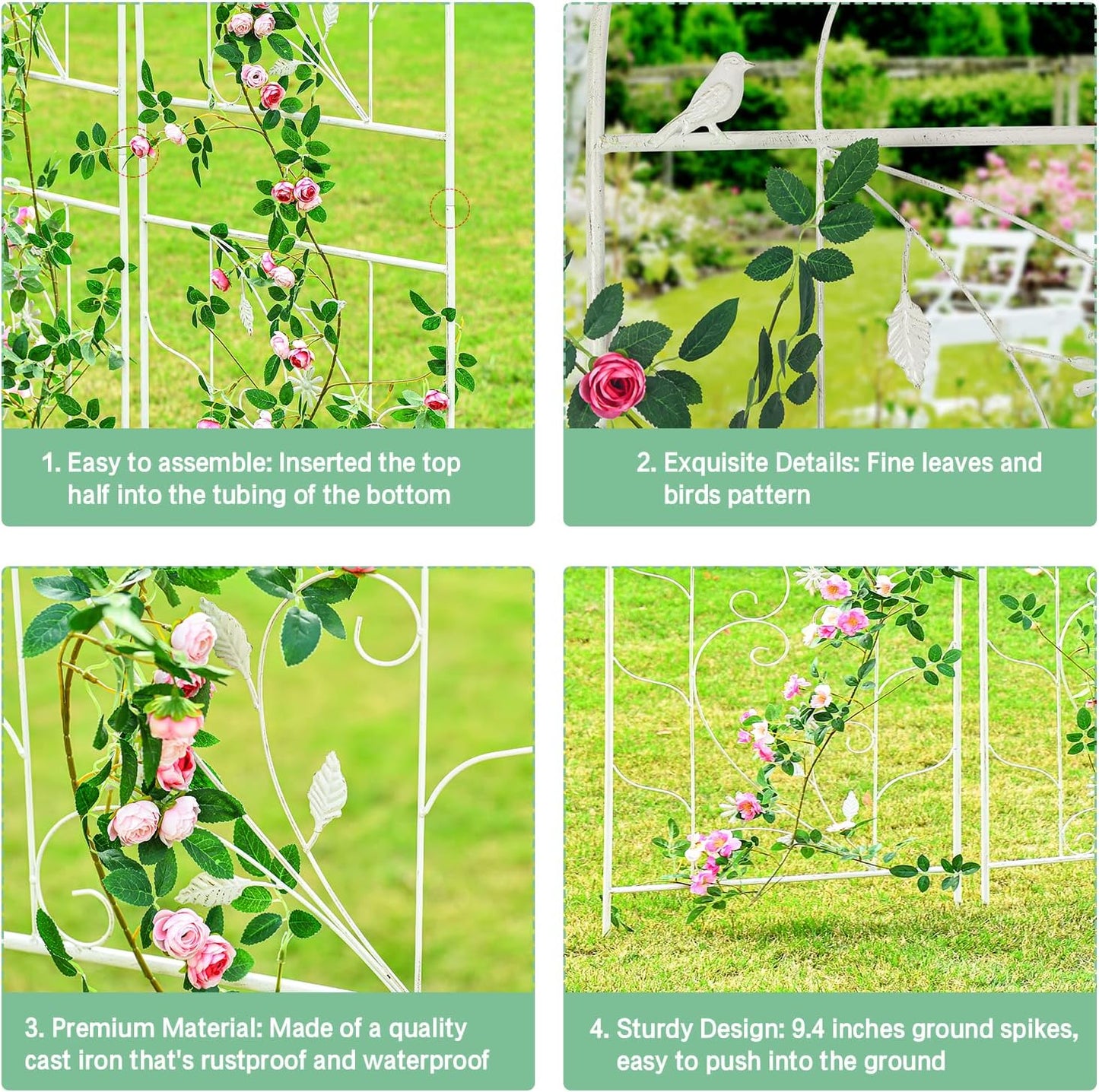 Sungmor Metal Trellises for Climbing Plants, Overall 20 Inch Width & 82.5 Inch Tall, 2PC White Pack, Decorative Retro Style Trellis Fence Panels, Garden Plant Support, Flower Rose Climbing Rack