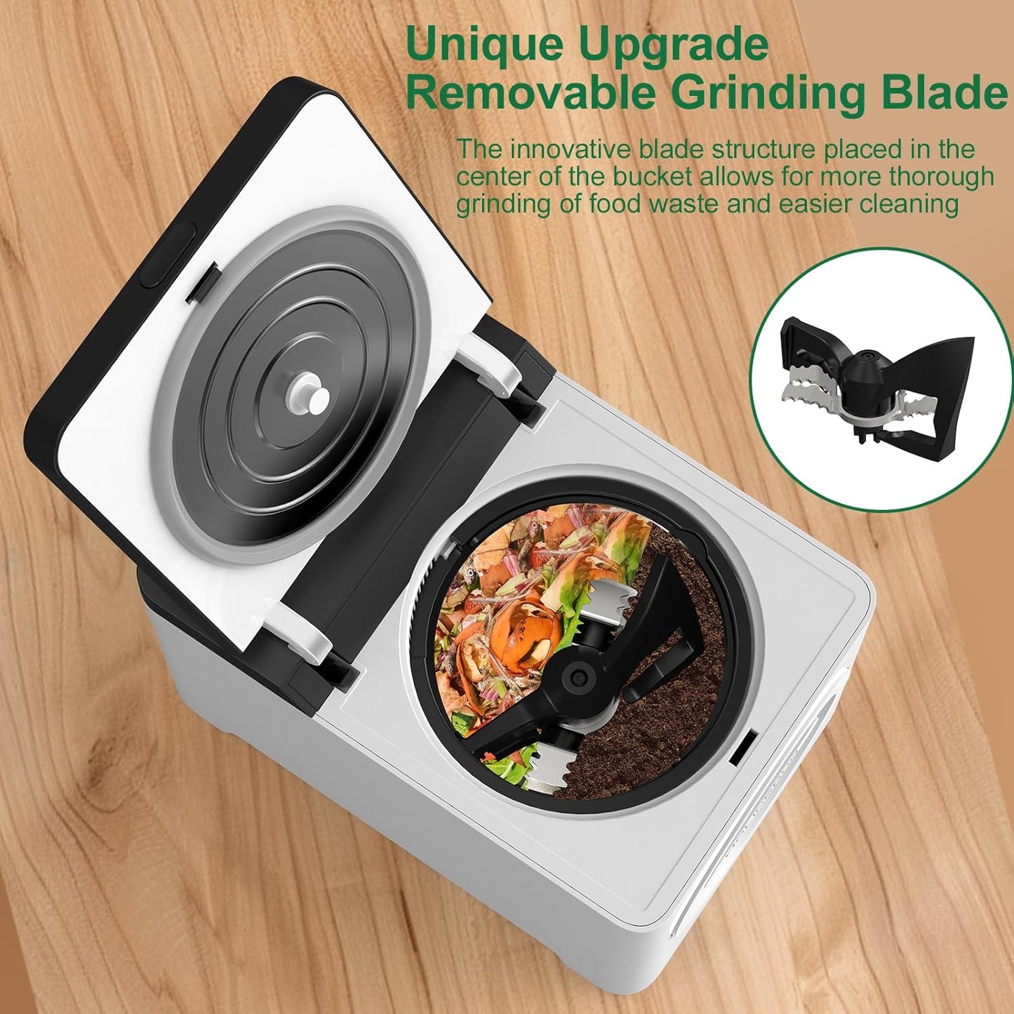 3L Electric Composter for Kitchen, Countertop Compost bin, One Touch Smart Model Handle Kitchen Waste, with Triple Grinding Blade, Carbon Filter, Auto-Cleaning, LED Touch Screen