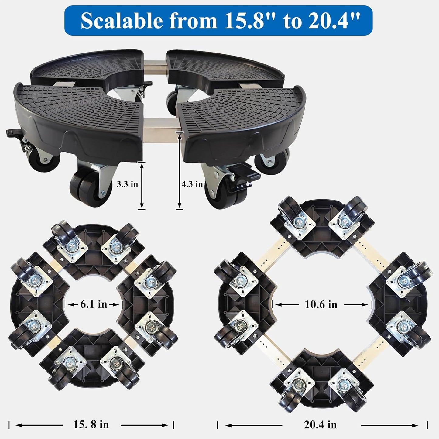 15-20 Inch Plant Caddy with Wheels Outdoor Indoor, 2 Pack Large Rolling Plant Stand for 600lb Heavy Duty Flower Pots, Round Plant Rollers Lockable Potted Planter Dolly, Black