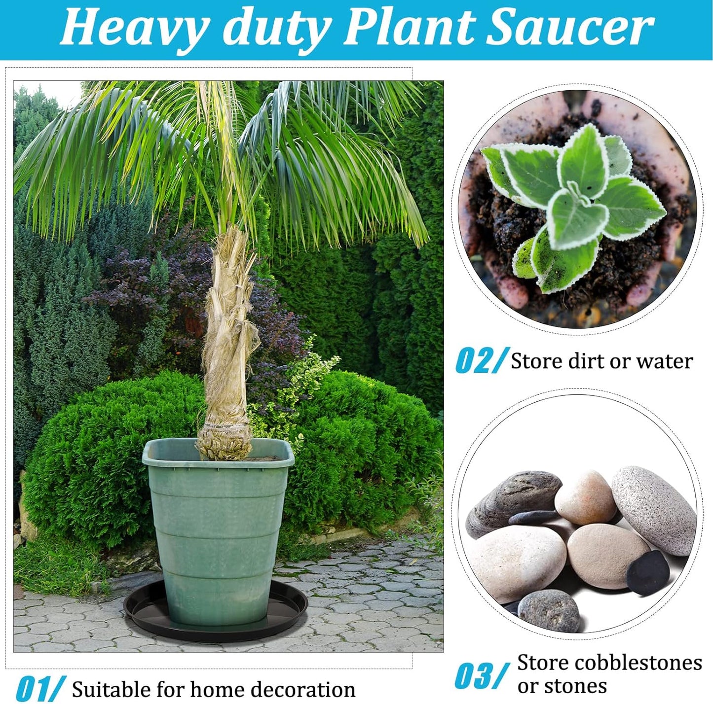 Eccliy 6 Pack Plastic Plant Saucer Heavy Duty Planter Saucers Large Plant Pot Saucers Plastic Water Trays for Indoors and Outdoors Flower Plant Plant Drip (Black,23 Inch)