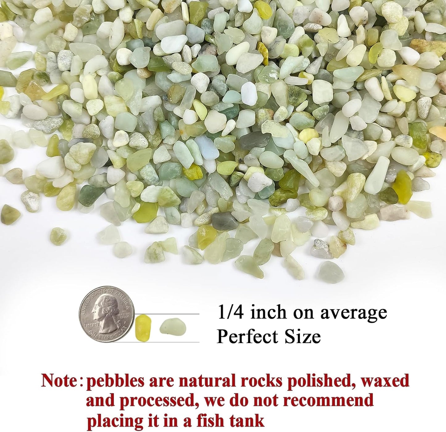 Jade Pebbles for Indoor Plants,1/4 Inch (3-6 MM) Polished Green Pea Gravel Small Rocks for Plants, Succulents, Cactus, Vases, Terrarium