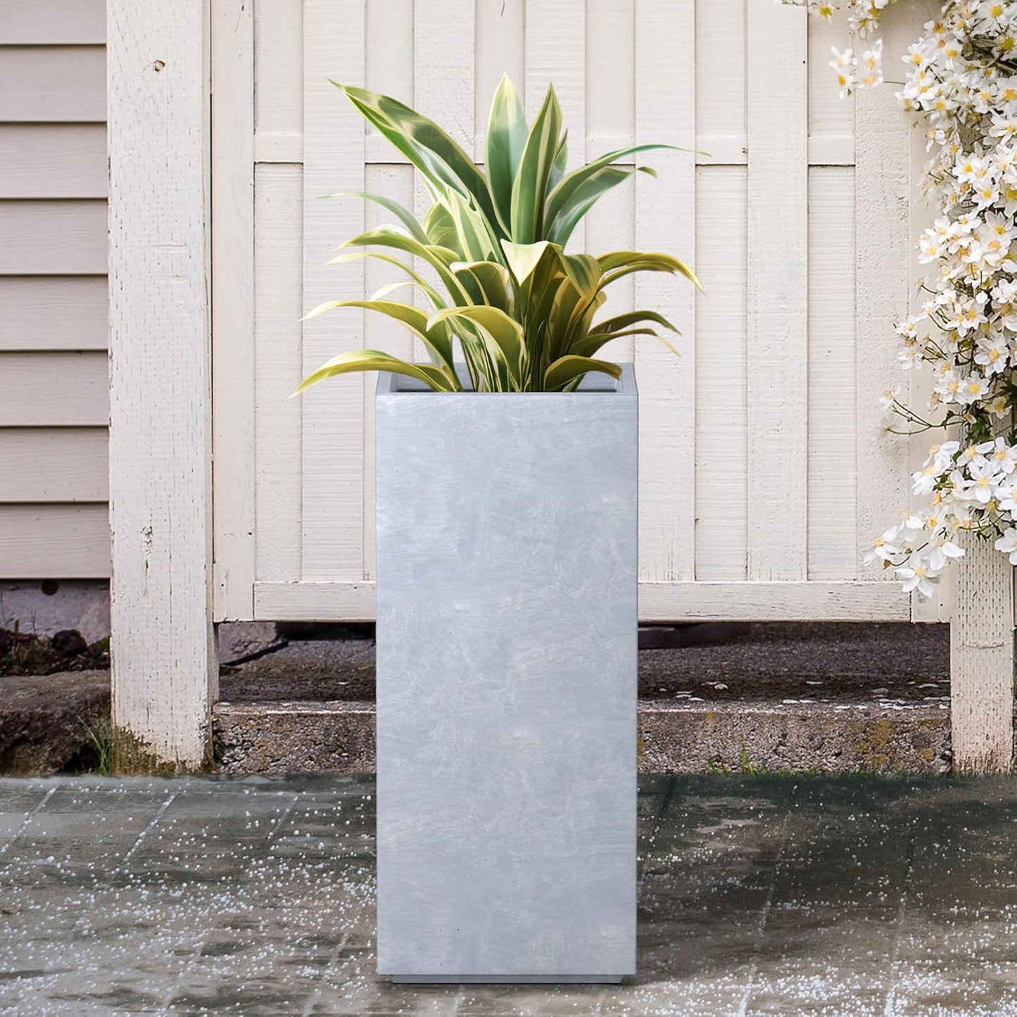 Kante 23.6" H Tall Rectangular Concrete Planter, Modern Square Diameter Plant Pot with Drainage Hole and Rubber Plug for Indoor Outdoor Home Patio Garden, Slate Gray