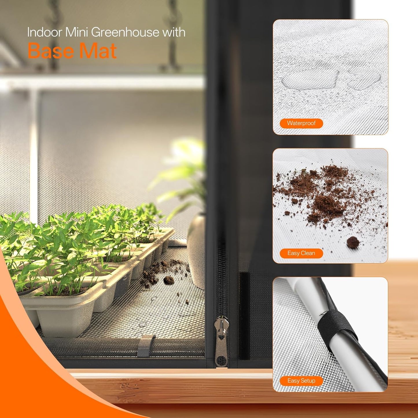 Indoor Greenhouse with Grow Light, Mini Grow Tent with Oxford Fabric, Waterproof Base Mat&Ventilation Window for Seed Starting&Plant Growth, 18W Grow Light with Timer, 23.8"x15.7"x20.5"