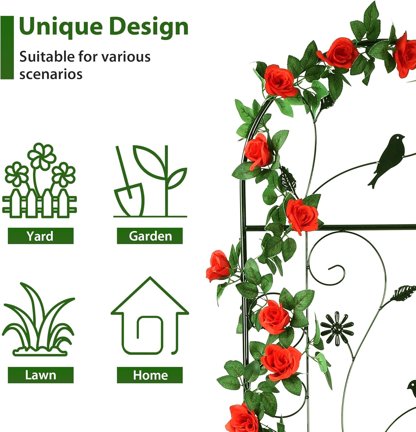 Metal Garden Trellis for Climbing Plants, 86.5" x 19.7" metal plant trellis outdoor, Black Iron Garden Trellis, Clematis Rrellis Outdoor, Arched Outdoor Decoration suitable for courtyards, lawns, gard