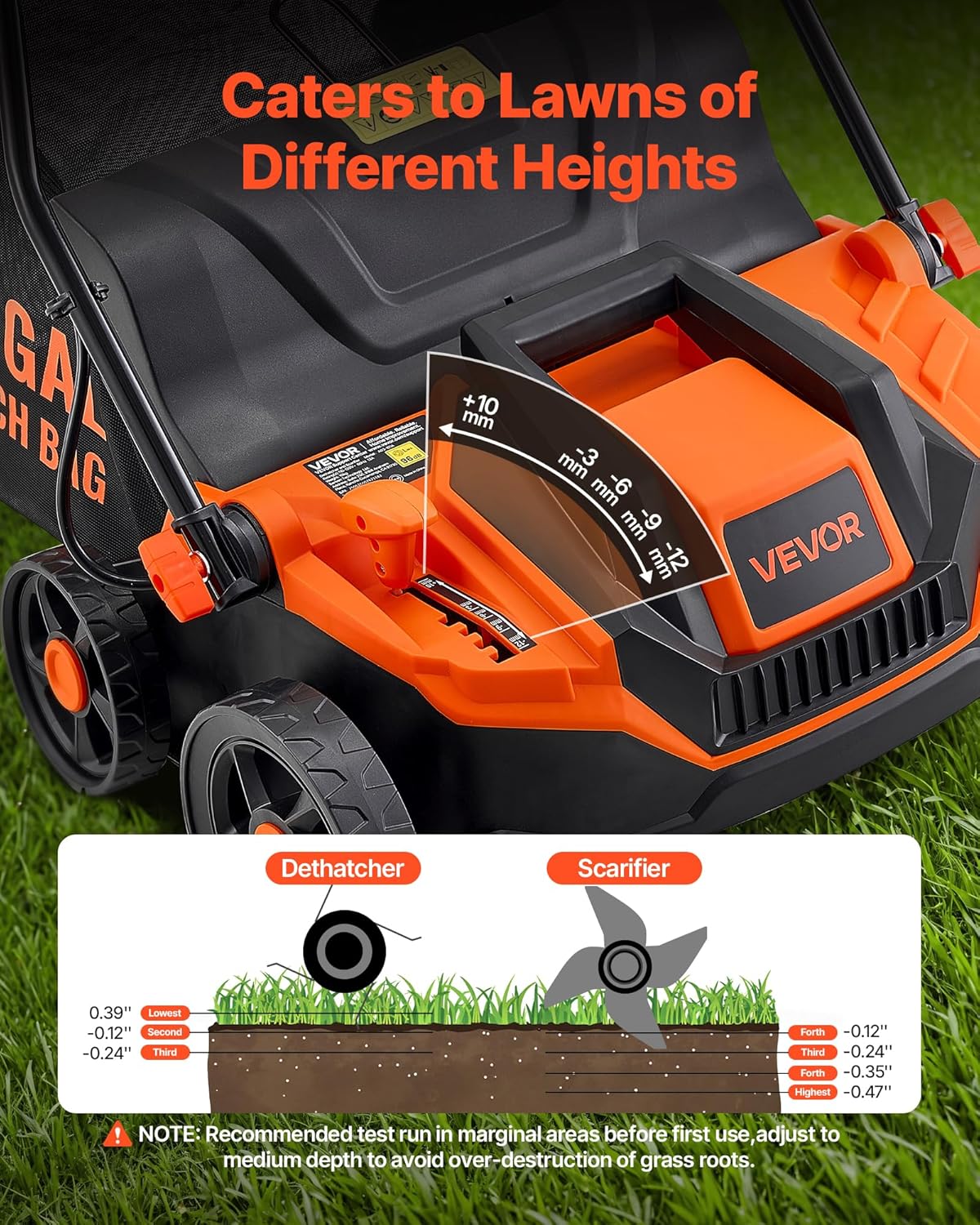 VEVOR 2-in-1 Electric Dethatcher and Scarifier, 13-Inch 13 Amp, Corded Lawn Dethatcher with 13-Gallon Thatch Collection Bag, 5-Position Depth Adjustment, Walk Behind Machine for Garden Yard Grass