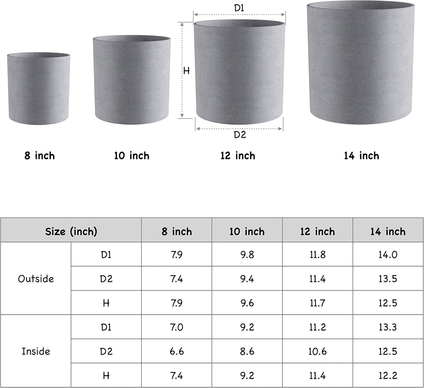 FaithLand Plant Pot 14 inch - Perfectly Fits Mid-Century Modern Plant Stand - Drainage Plug and Drainage Mesh Screen - Gray Planter Pot.