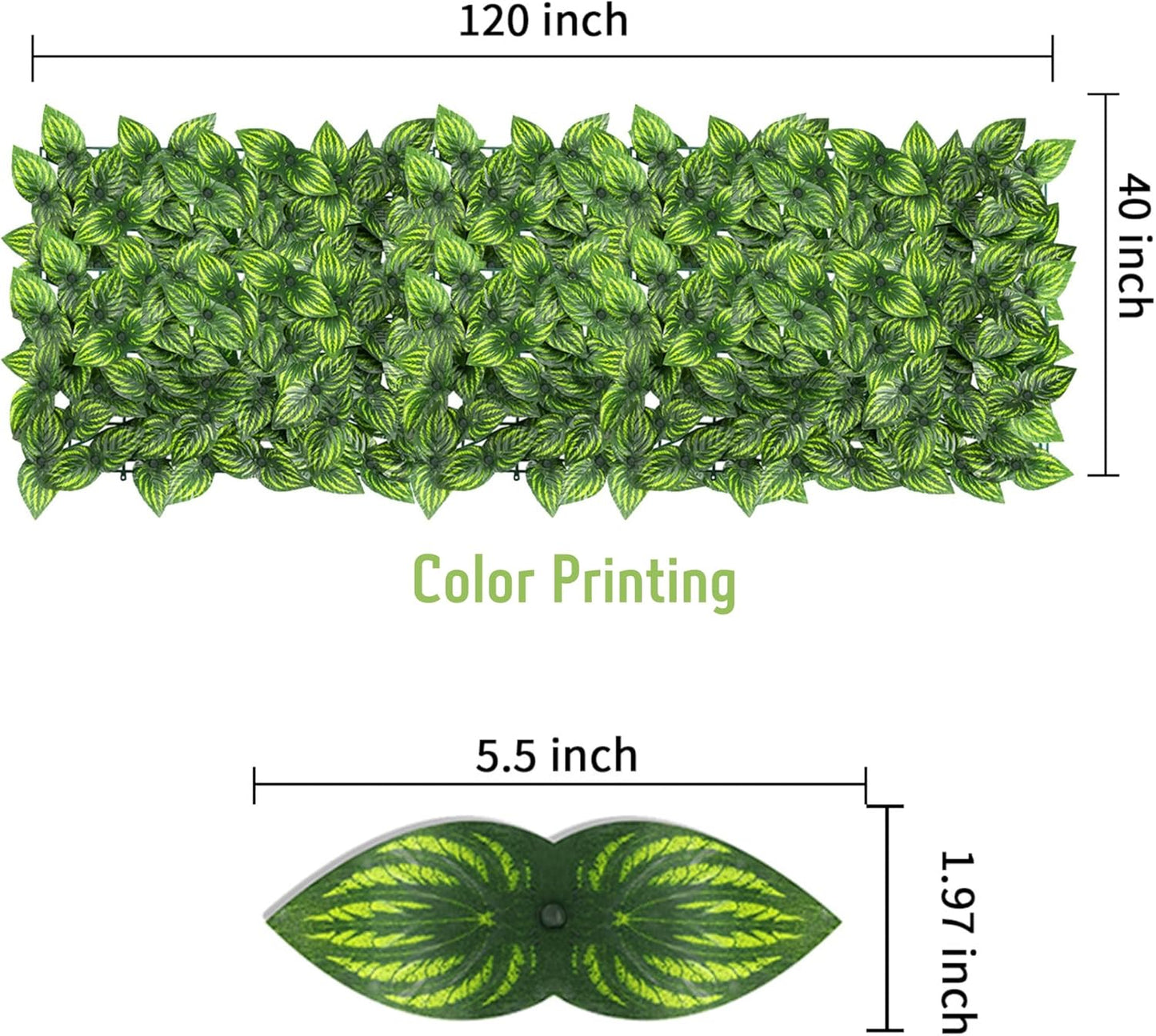 Jinwu Artificial Ivy Privacy Fence Screen, 39.4x118 Inch Artificial Faux Ivy Hedge, Expandable Faux Privacy Fence with 80 pcs Zip Ties Decoration for Outdoor Garden, Color Printing Watermelon Leaves