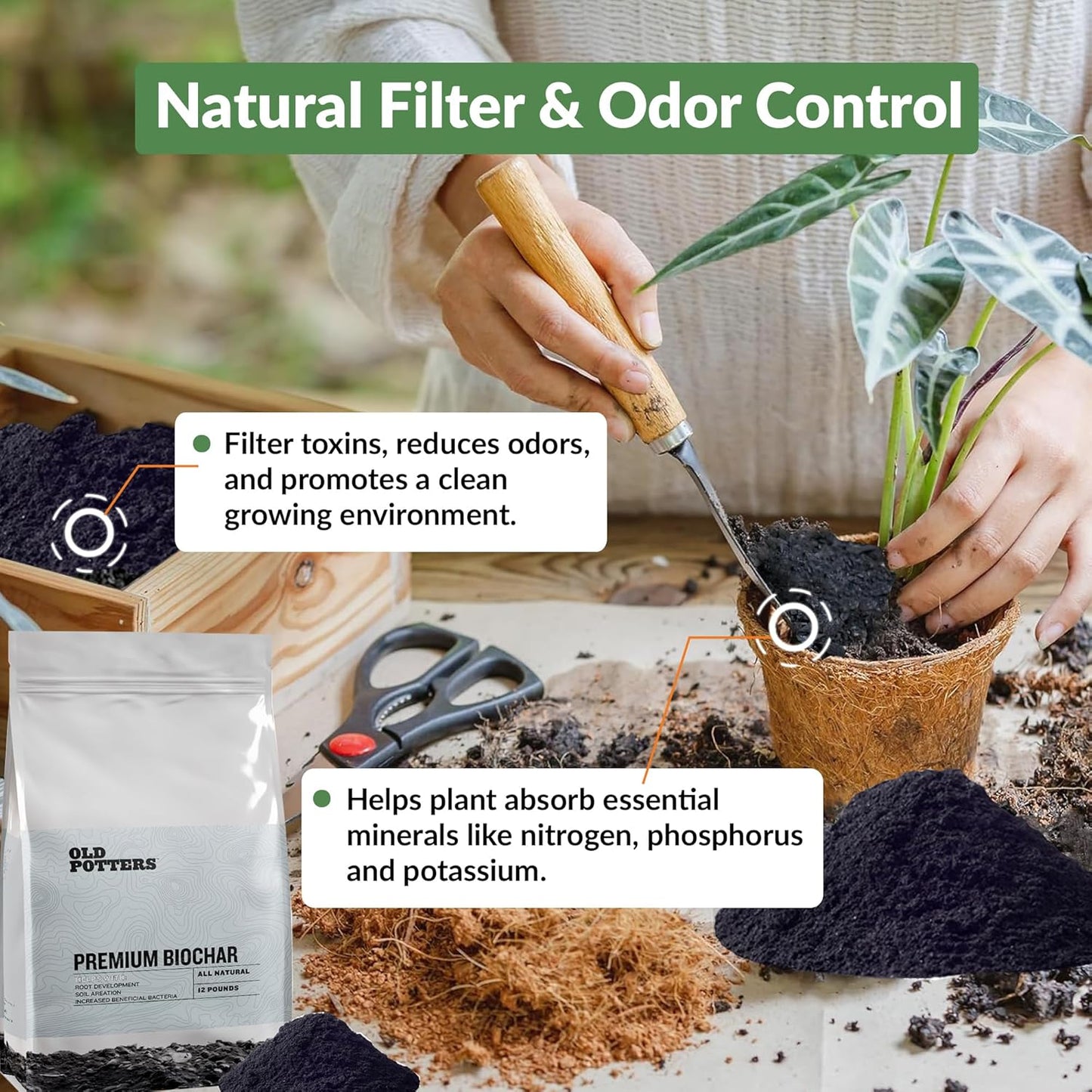 Premium Biochar Soil Enhancer – 100% Organic Charcoal Amendment for Improved Soil Health and Plant Growth (12 Quarts)