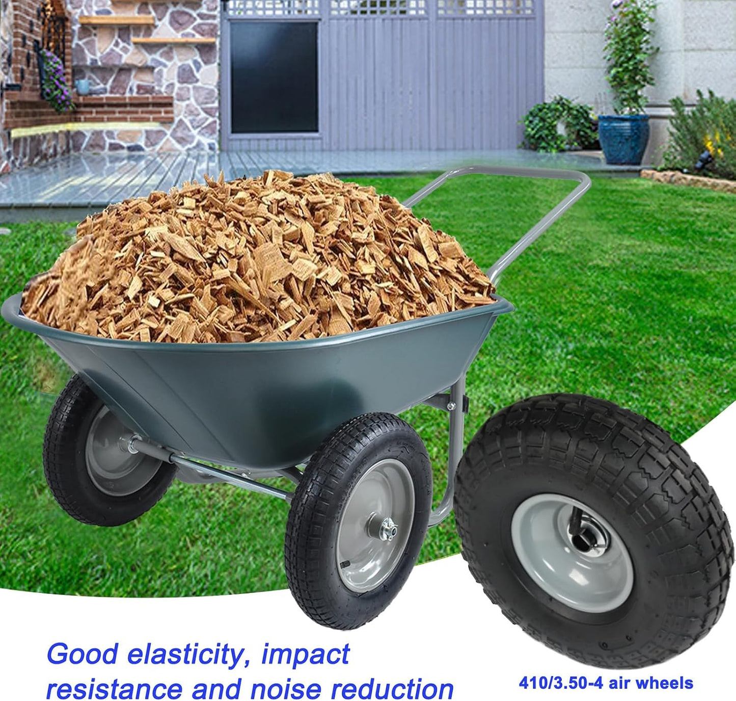 Dual Wheel Wheelbarrow, Heavy Duty Garden Cart, 300 lbs Capacity Utility Cart with Two 15 inches Pneumatic Tires for Outdoor Lawn Yard Farm Ranch (Green)