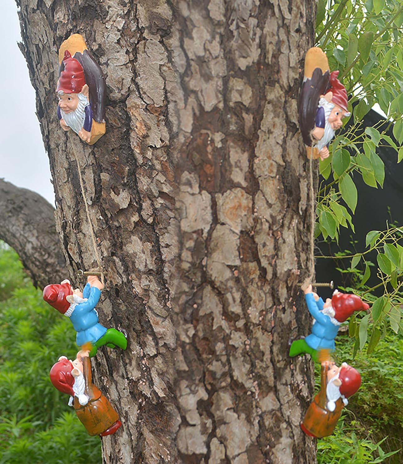 Gnome Statue Gift Climbing Rope Garden Gnomes Statue, Resin Garden Gnome Tree Hugger Outdoor Decor Accessories, Miniature Figurines Micro Garden Gnome Landscape Figurine for Lawn Balcony Patio