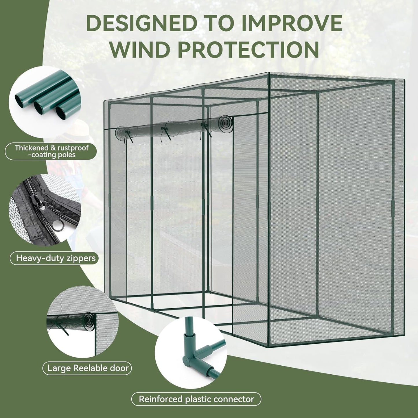 Crop Cages for Garden Plant, 9.8x3.3x6 Ft Plant Protection Tent with Zippered Door, Raised Bed Cover, Garden Bed Cover with Frame, Wind-Resistant Plant Cages for Outdoor Plants Vegetable Flower