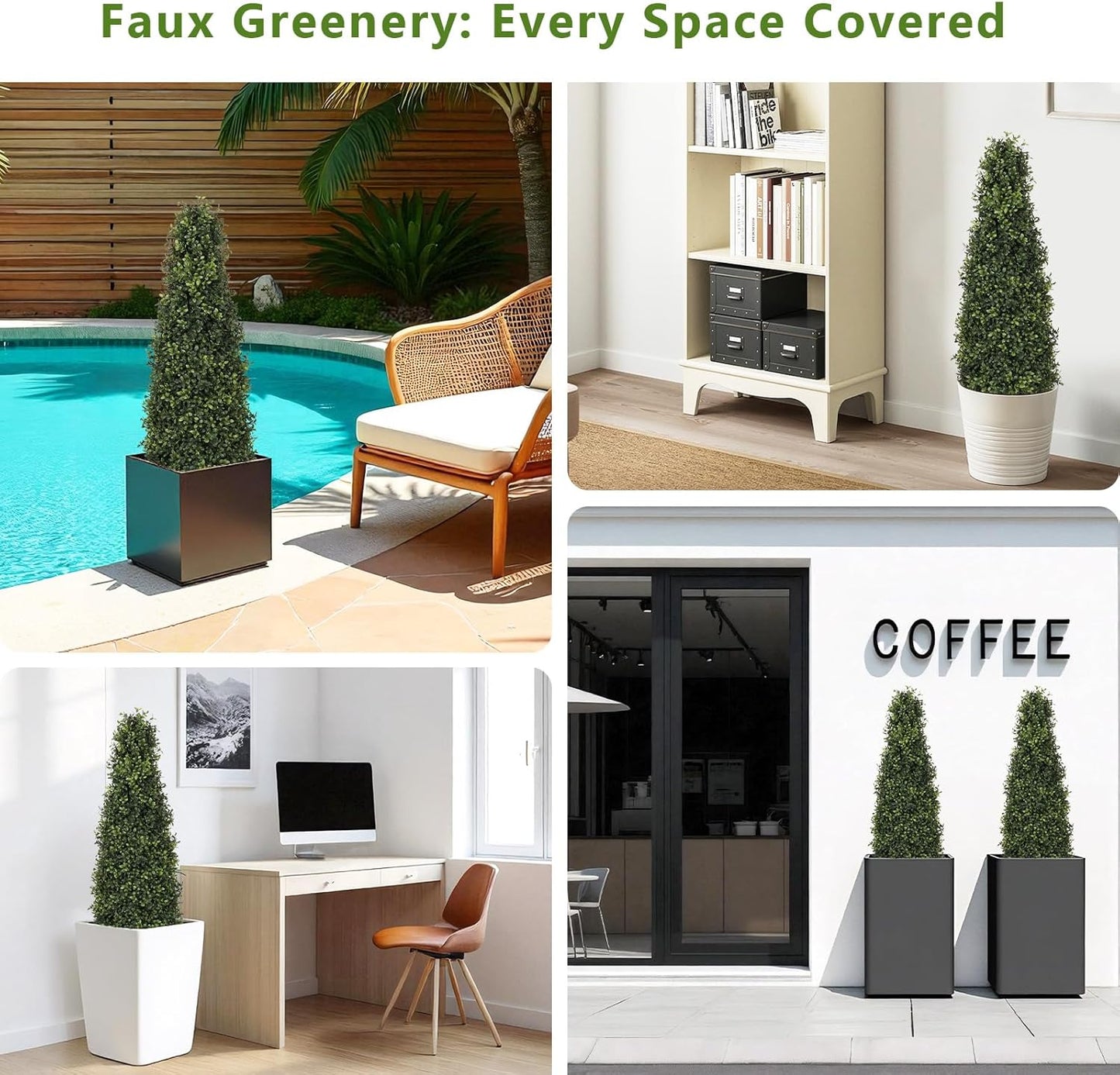 4ft Artificial Boxwood Topiary Trees (Set of 2) - UV Resistant Faux Plants Outdoor, Realistic 48in Fake Potted Bushes and Shrubs for Front Porch, Planter, Patio - Low Maintenance & Evergreen
