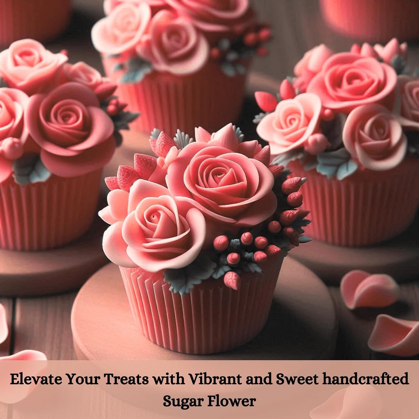 Confect Edible Coral Rose Cake Toppers | Handmade Edible Roses for Cakes, Cupcakes & Donuts | Floral Sugar Decorations for Wedding, Birthday & Festive Desserts – Pack of 12